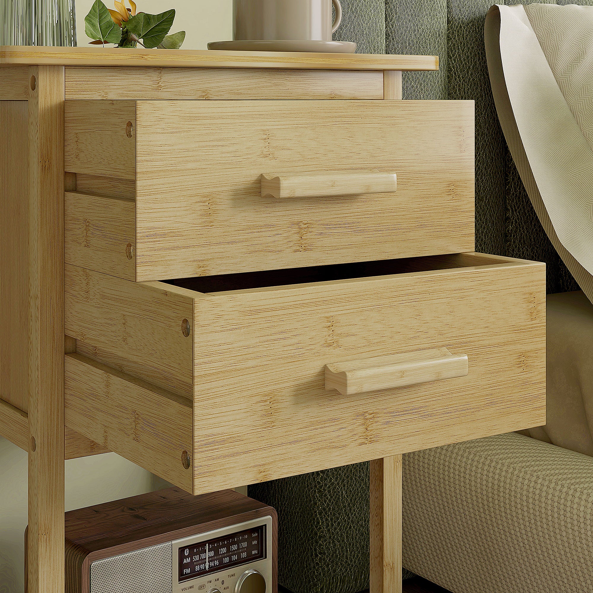 2-Piece Nightstand Set, Bedside Table with Drawer, Shelf, Night Stand with Handle, for Bedroom, Living Room, Natural, 40 x 34 x 60 cm