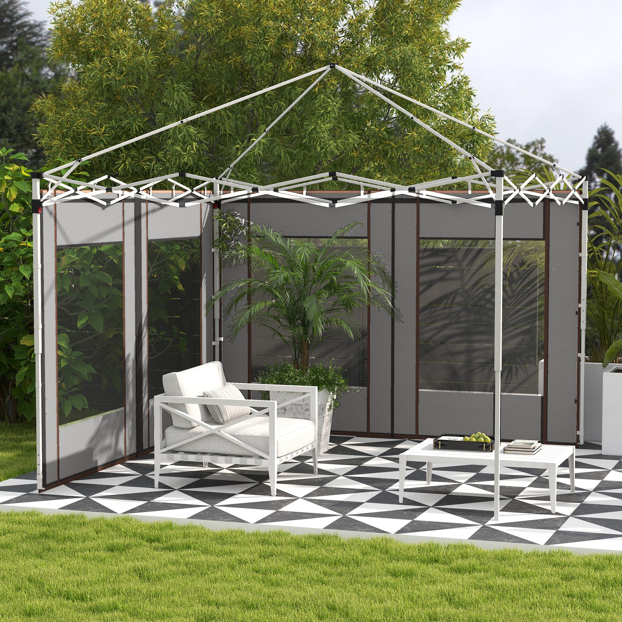 Set of 2 Side Walls for Gazebo 3x6m and 3x3m, Oxford Fabric Canopy with Windows and Zippers, 295x195cm, Gray