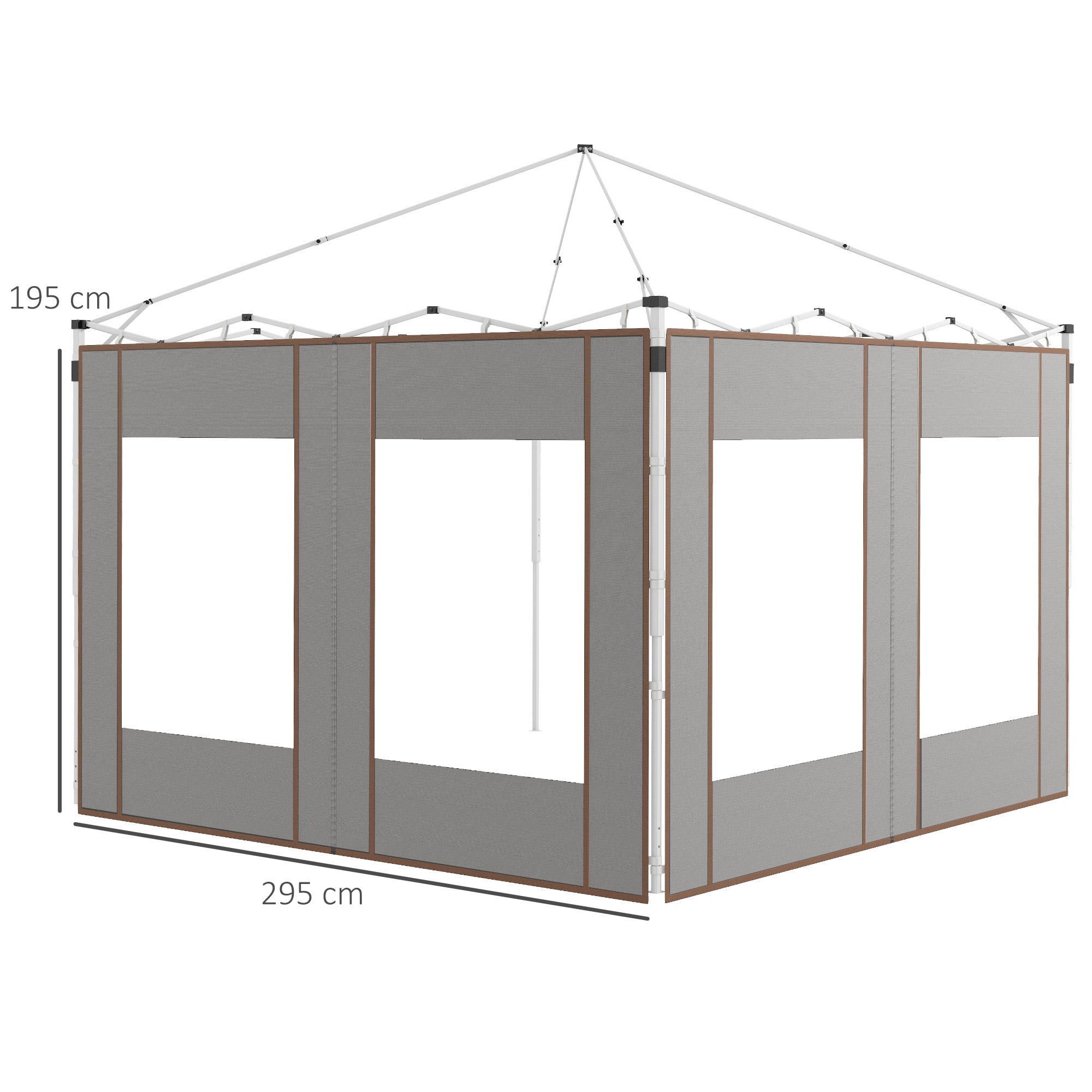 Set of 2 Side Walls for Gazebo 3x6m and 3x3m, Oxford Fabric Canopy with Windows and Zippers, 295x195cm, Gray