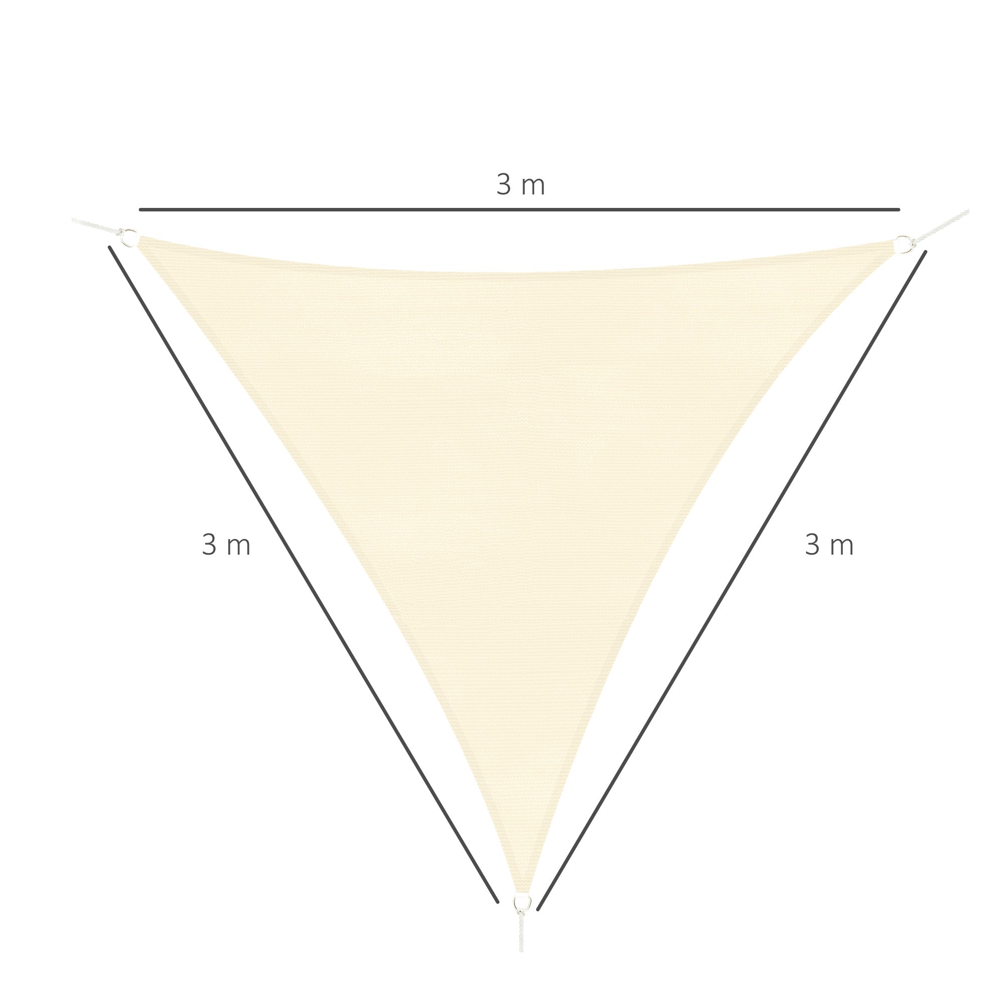 Large Triangular Shade Sail 3 x 3 x 3 m High Density Polyethylene UV Resistant Cream Color
