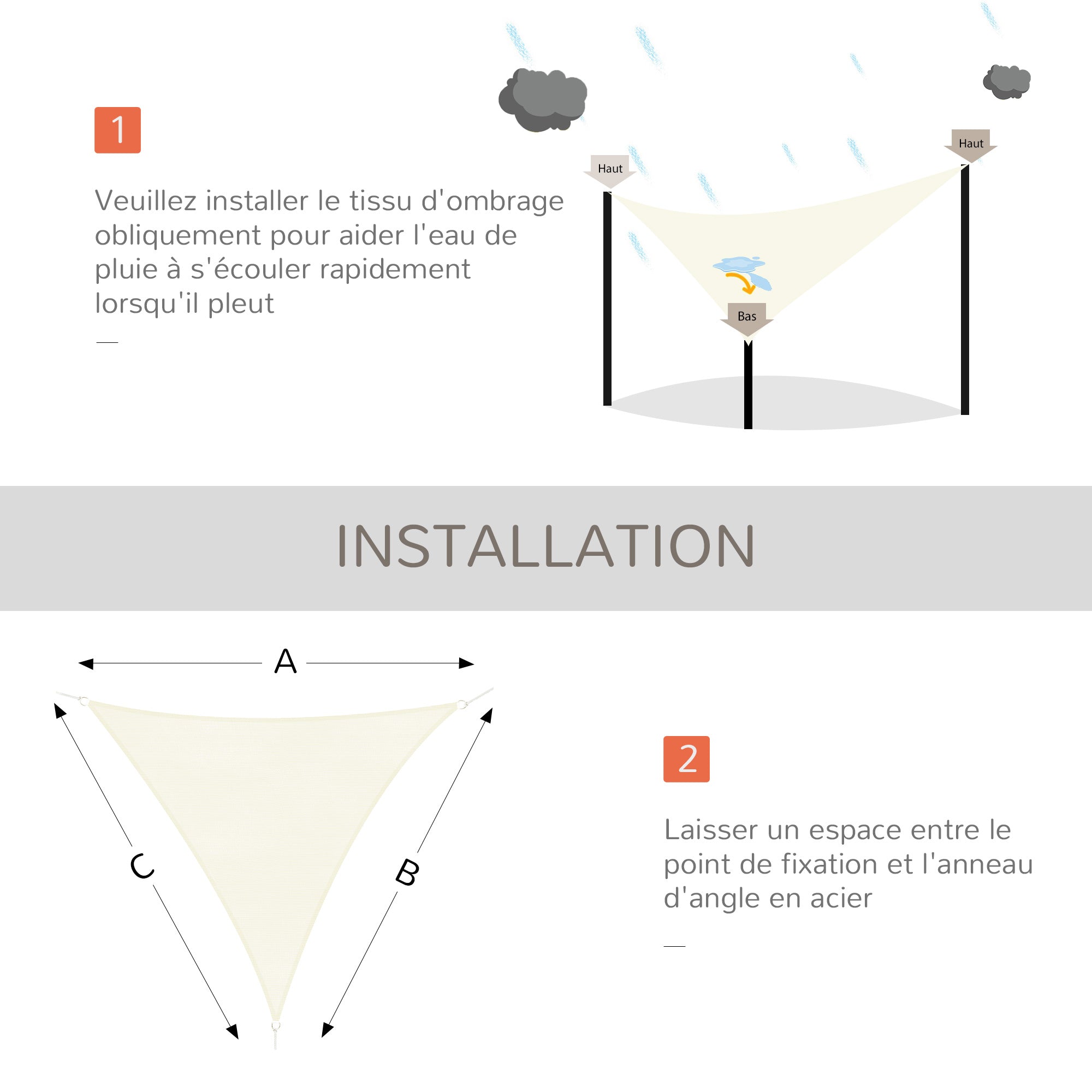 Large Triangular Shade Sail 3 x 3 x 3 m High Density Polyethylene UV Resistant Cream Color