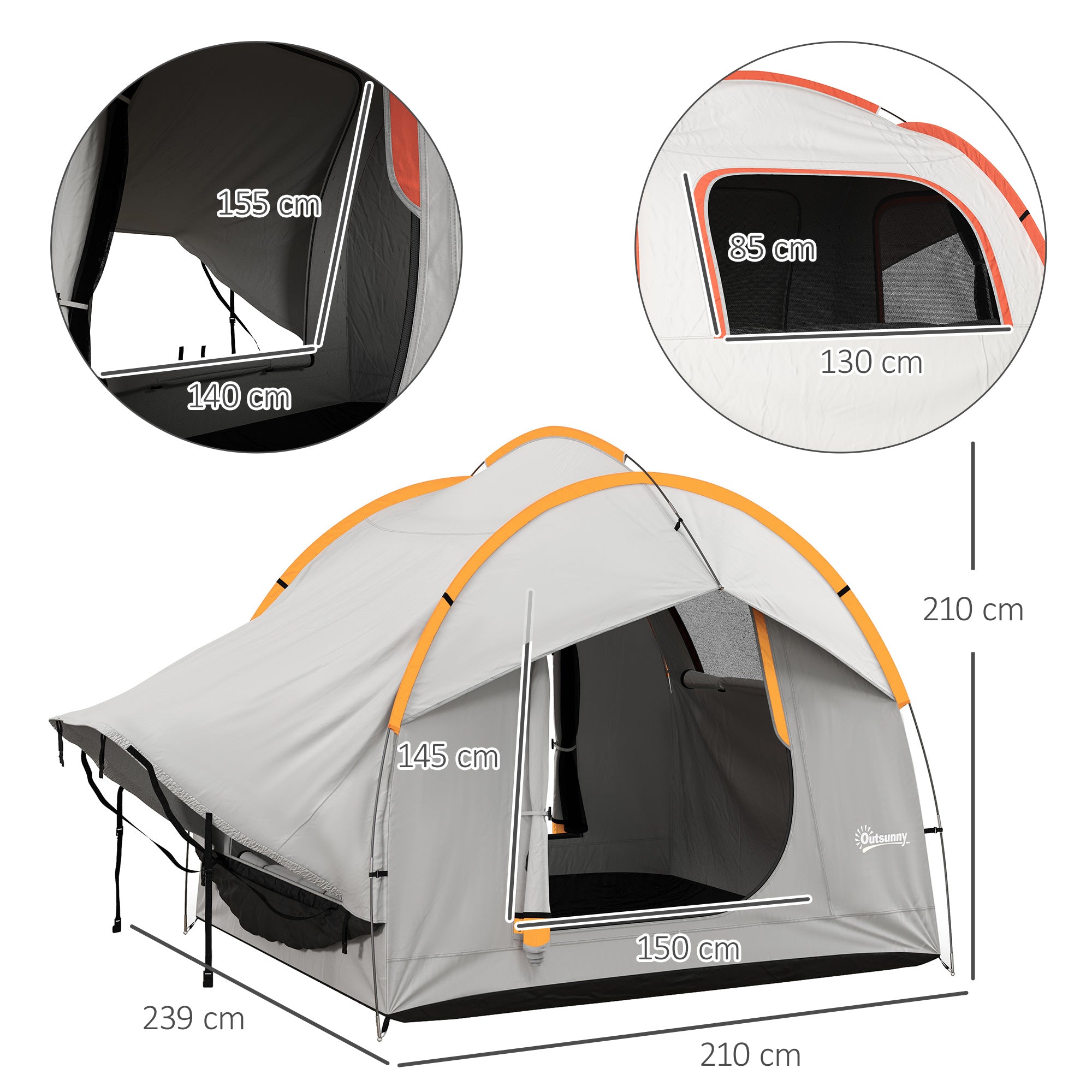 Rear Tent Car Tent for 6 People, Waterproof 2000mm Car Tent with Sunshade Rain Layer SUV Rear Hatchback Tent with UV Protection, Awning Sun Protection for Camping, Travel 240 x 210 x 210 cm