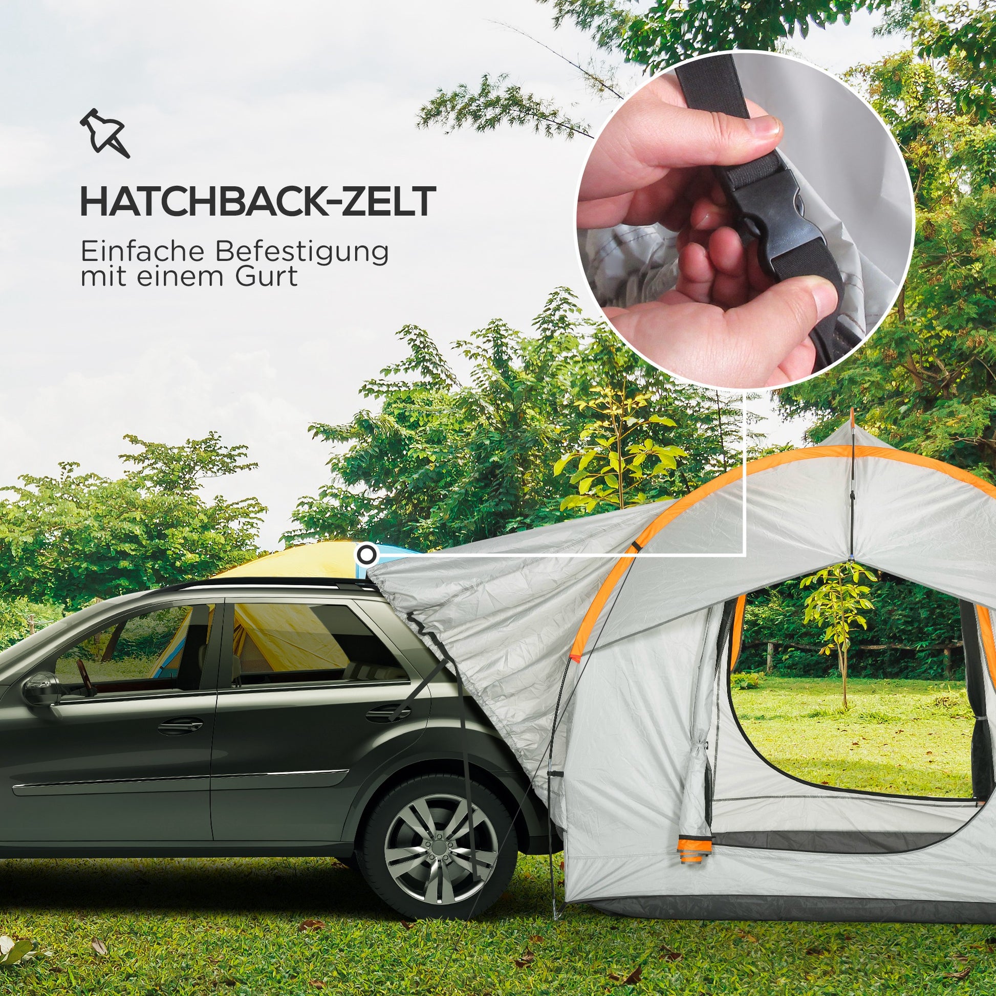 Rear Tent Car Tent for 6 People, Waterproof 2000mm Car Tent with Sunshade Rain Layer SUV Rear Hatchback Tent with UV Protection, Awning Sun Protection for Camping, Travel 240 x 210 x 210 cm