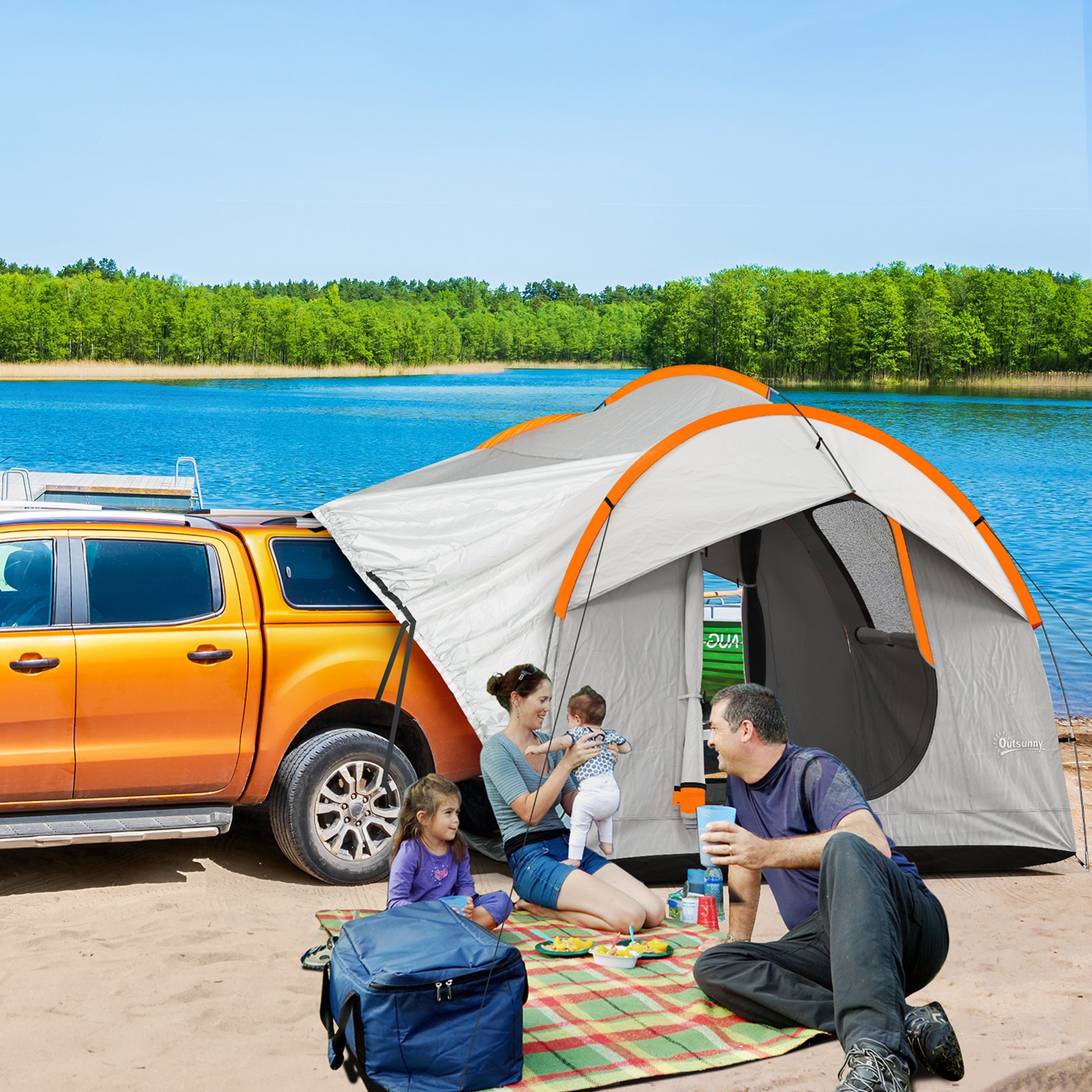 Rear Tent Car Tent for 6 People, Waterproof 2000mm Car Tent with Sunshade Rain Layer SUV Rear Hatchback Tent with UV Protection, Awning Sun Protection for Camping, Travel 240 x 210 x 210 cm