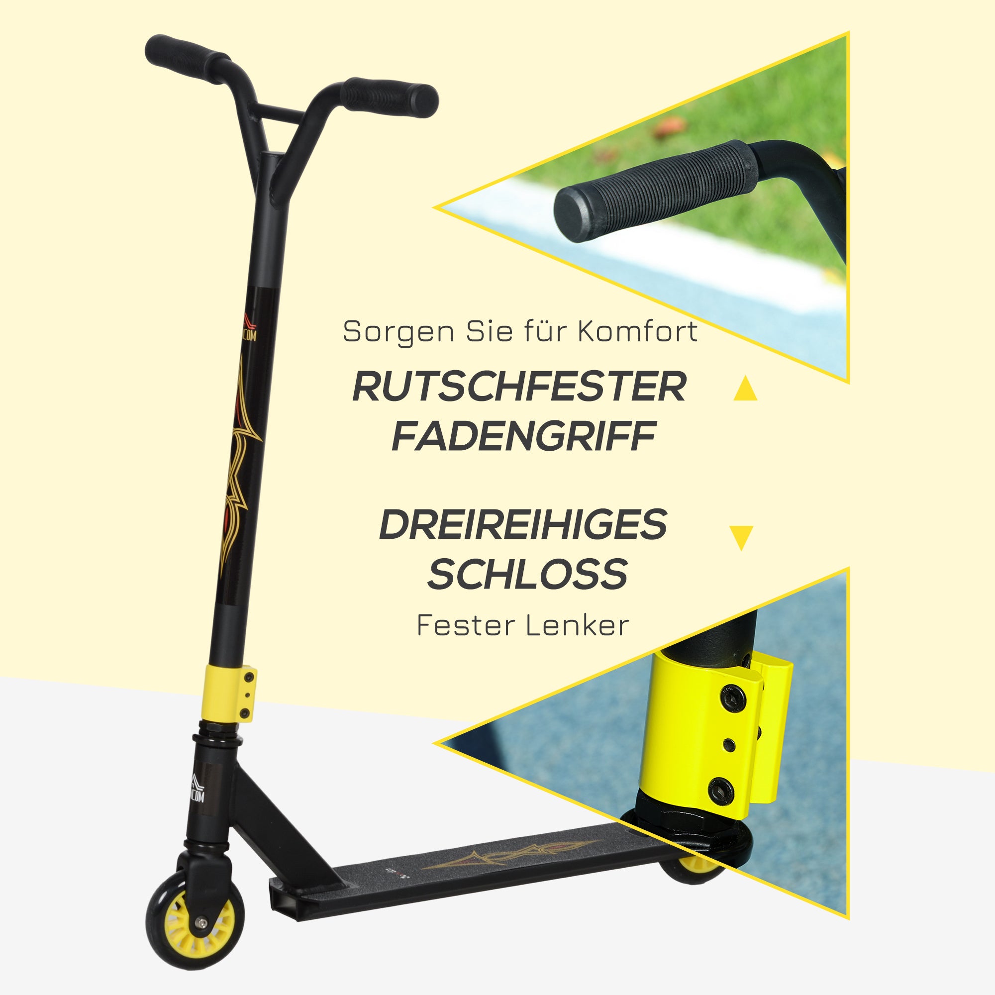 Stunt Scooter with 360° Steering, ABEC 9 Ball Bearings, 100mm Leather Wheels, Aluminum Stunt Scooter up to 100kg Capacity, Trick Roller Kick Scooter for Kids 14 Years and Up