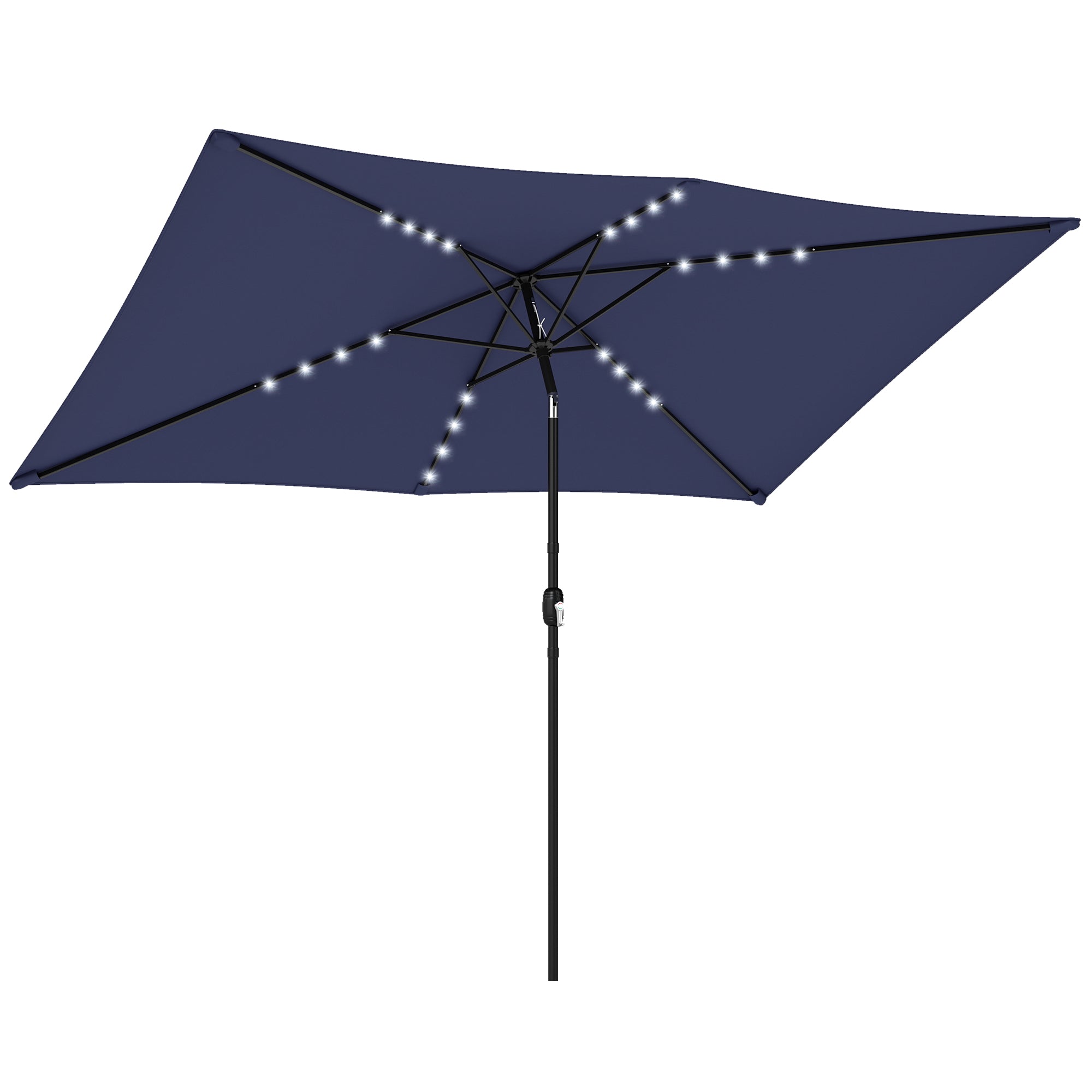 9.5' x 8.2' Outdoor Patio Umbrella – 24 Solar LED Lights, Crank & Tilt Canopy, Metal Pole, Dark Blue