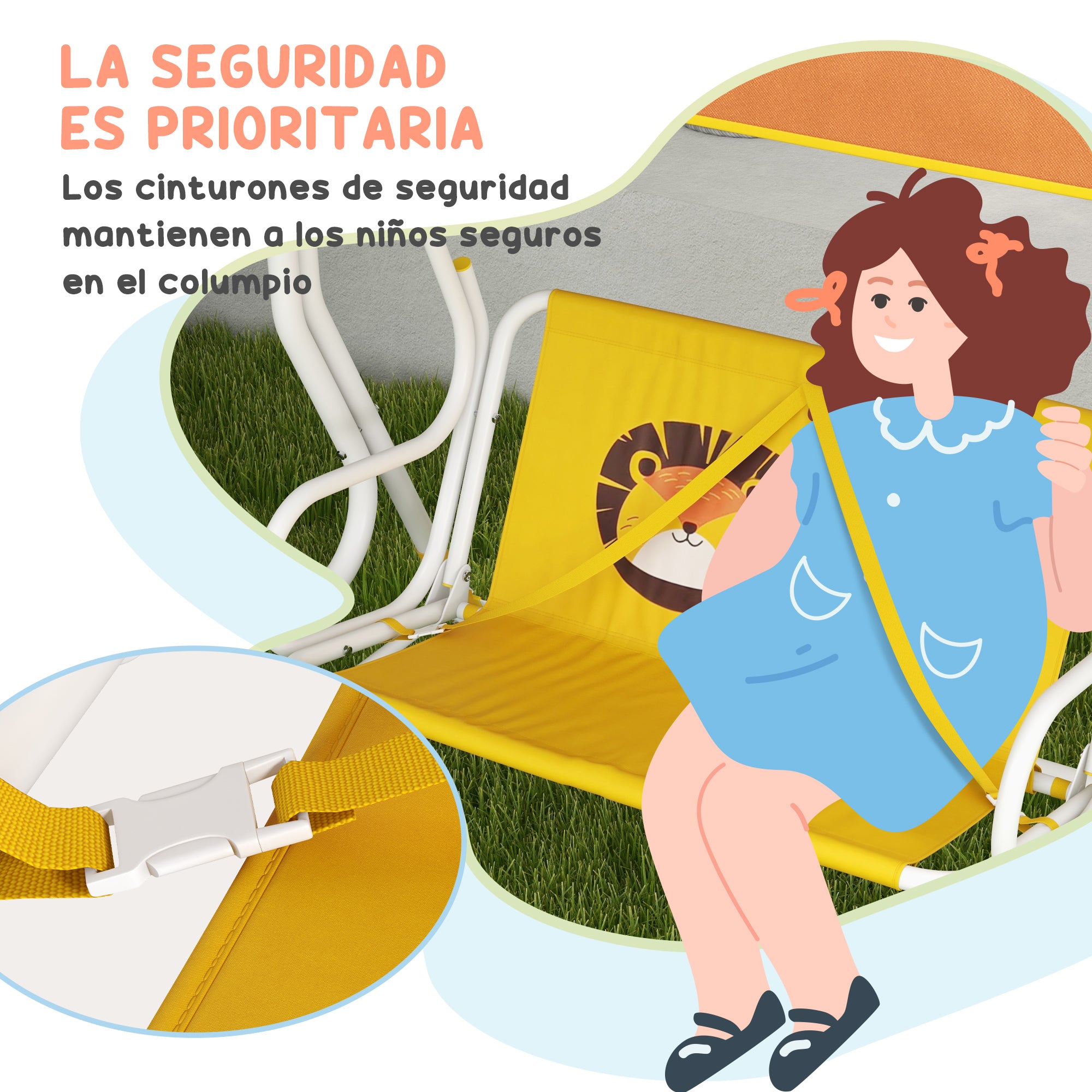 Garden Swing Children's Outdoor Swing with Lion Pattern Adjustable Canopy Load 60 kg 110x70x110 cm Yellow