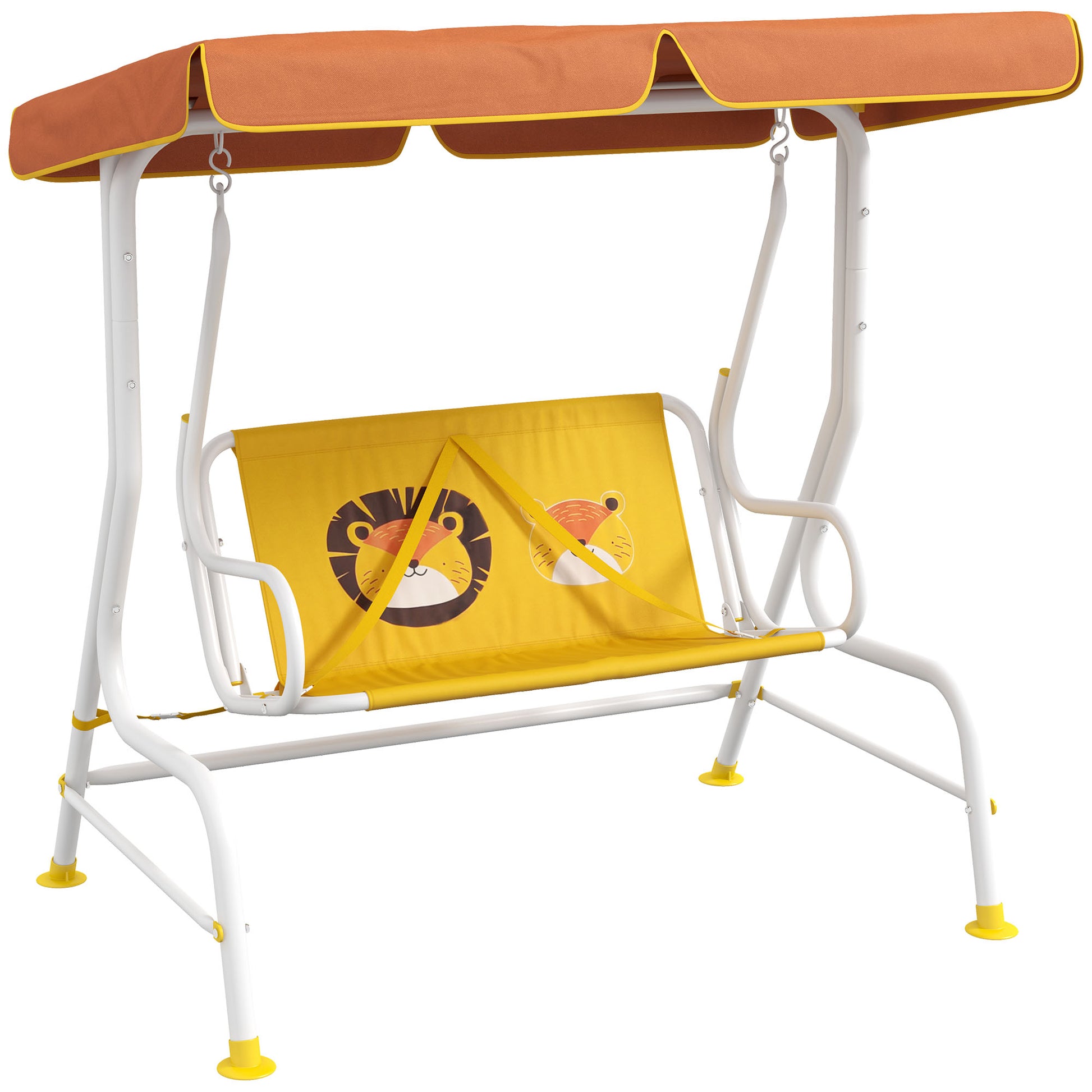 Garden Swing Children's Outdoor Swing with Lion Pattern Adjustable Canopy Load 60 kg 110x70x110 cm Yellow