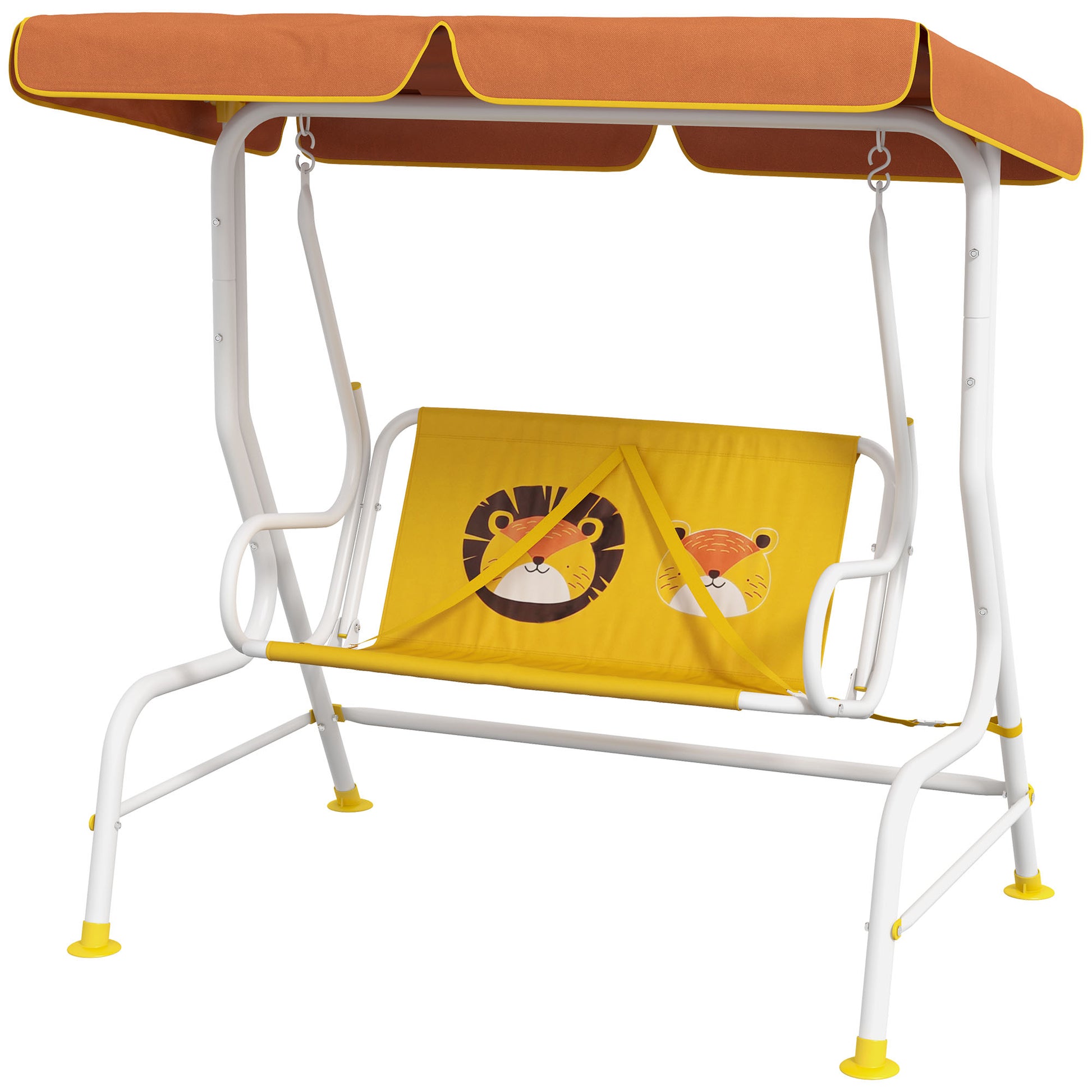 Garden Swing Children's Outdoor Swing with Lion Pattern Adjustable Canopy Load 60 kg 110x70x110 cm Yellow
