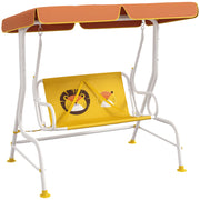 Garden Swing Children's Outdoor Swing with Lion Pattern Adjustable Canopy Load 60 kg 110x70x110 cm Yellow