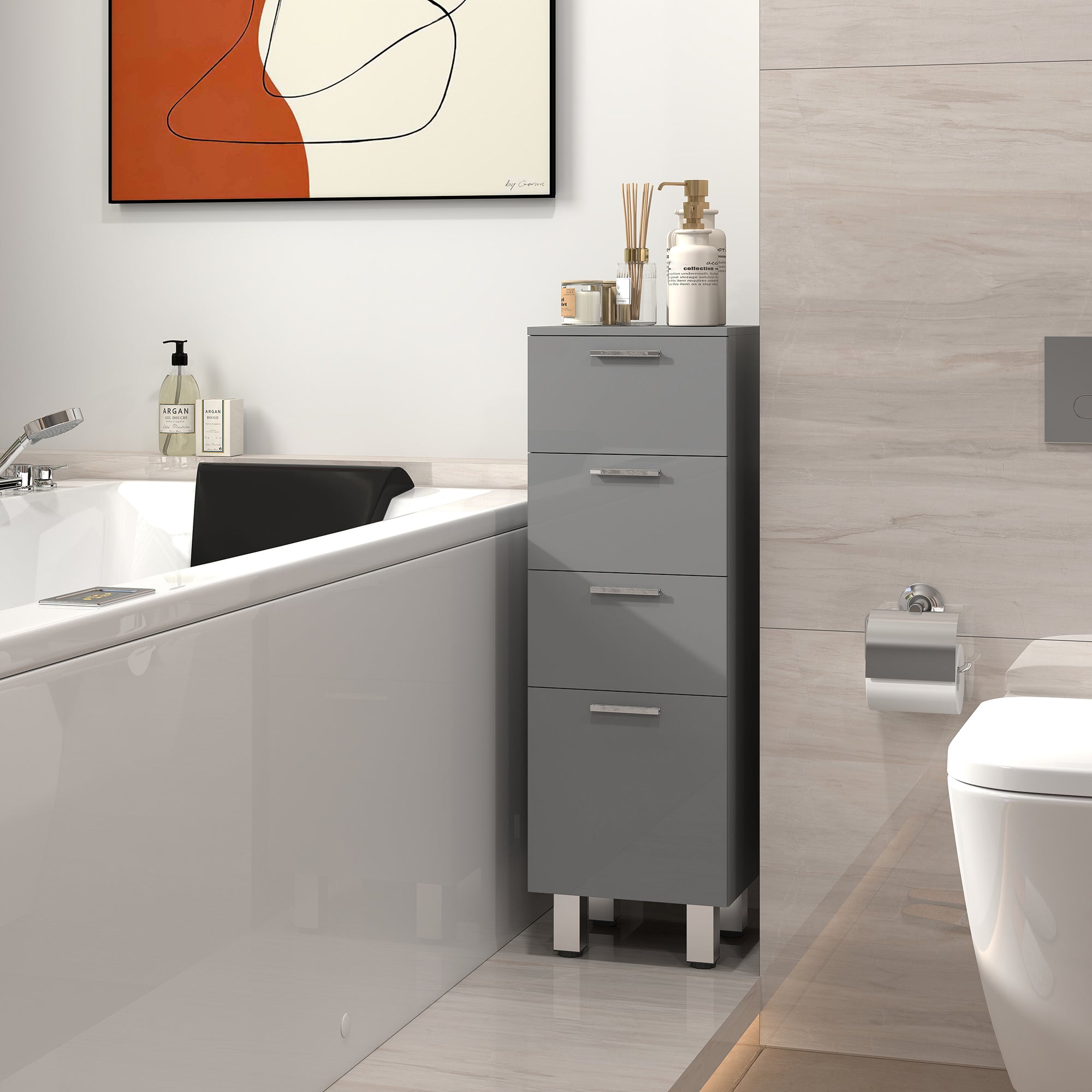 Narrow Bathroom Cabinet with 3 Drawers — Adjustable Shelf, Slim Toilet & Bathroom Storage for Small Spaces, 30 x 30 x 93 cm (11.8 x 11.8 x 36.6 in), Gray