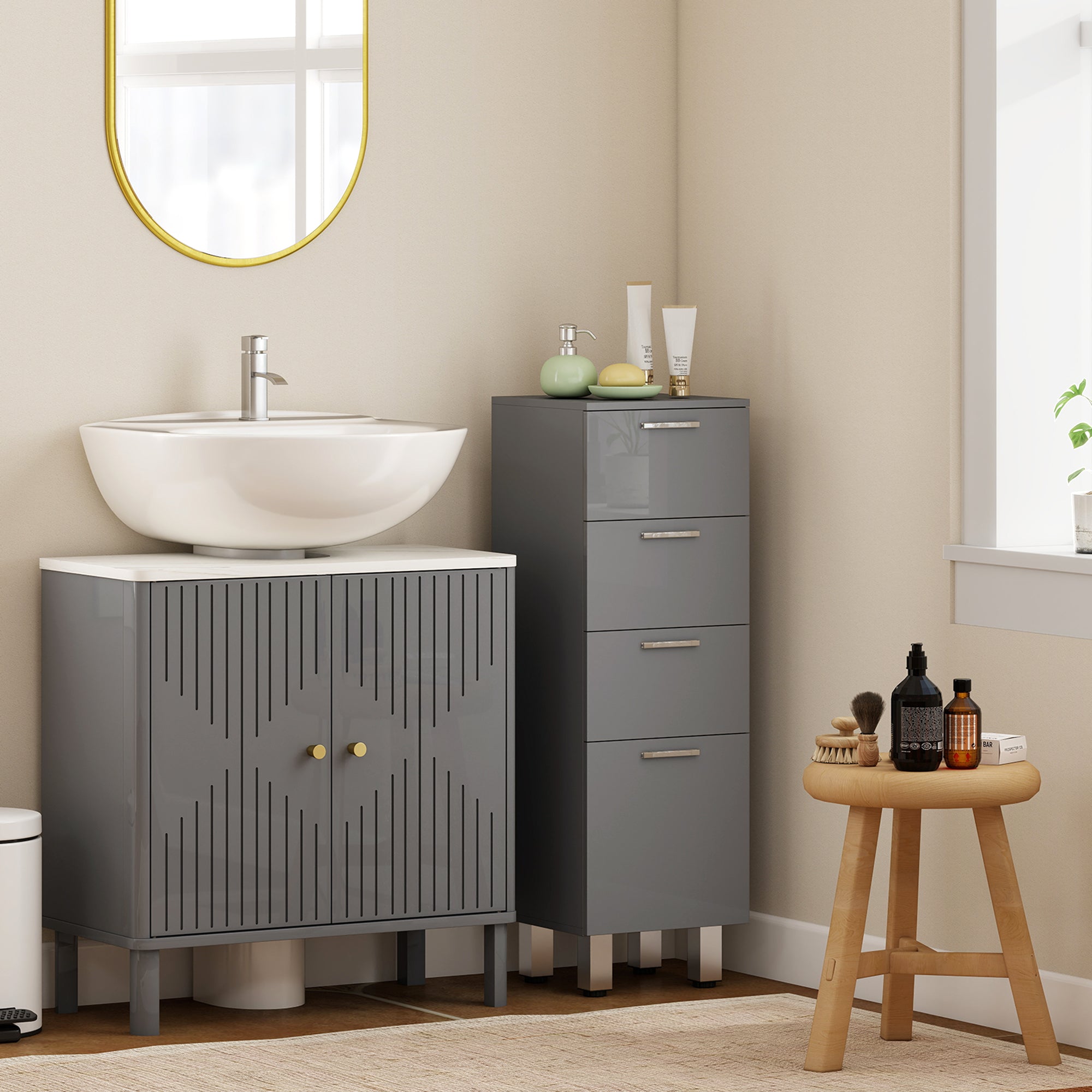 Narrow Bathroom Cabinet with 3 Drawers — Adjustable Shelf, Slim Toilet & Bathroom Storage for Small Spaces, 30 x 30 x 93 cm (11.8 x 11.8 x 36.6 in), Gray