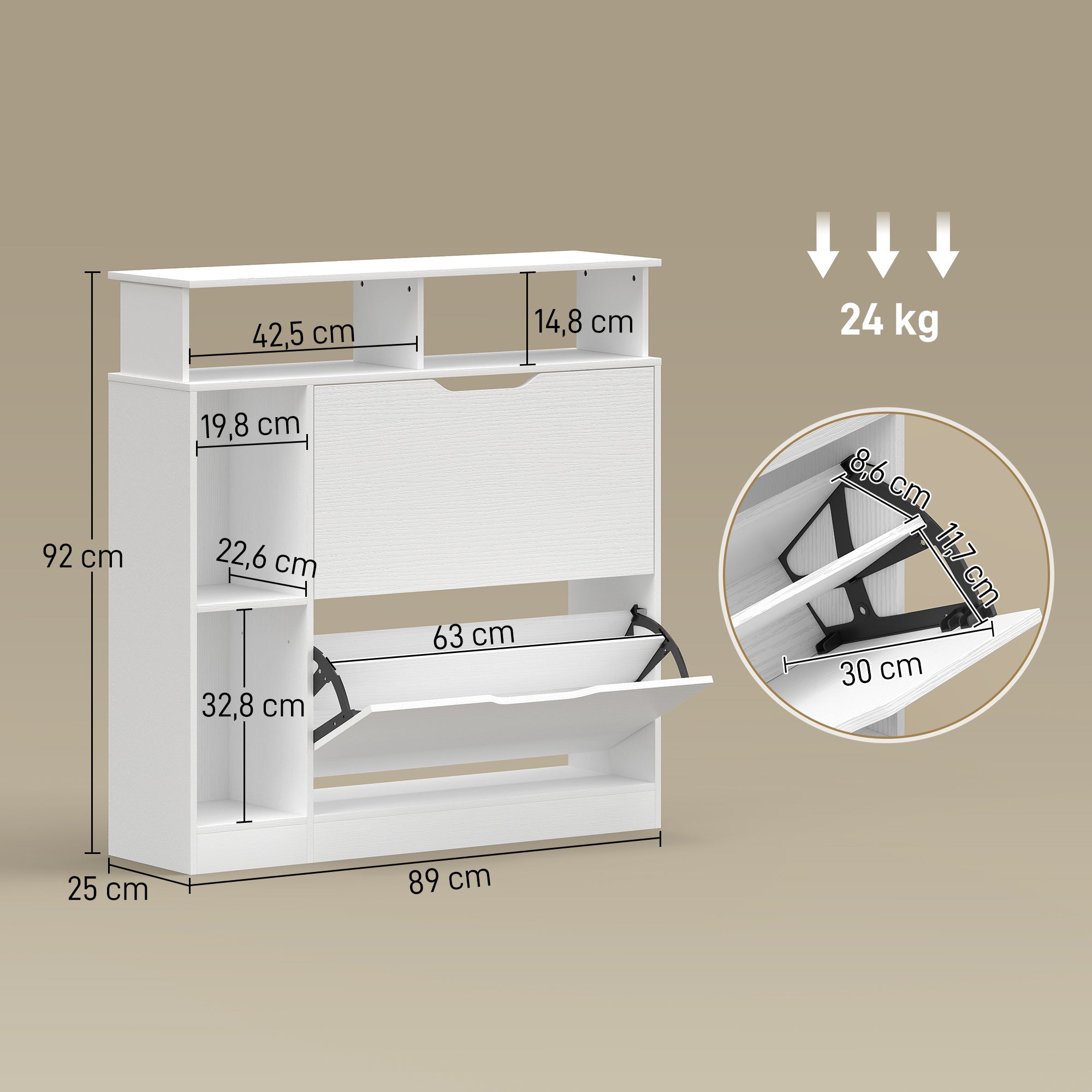 Narrow Shoe Cabinet with 2 Flip Drawers, Open Compartments & Adjustable Shelf, for Hallway & Entry, 35 x 9.8 x 36.2 in, White