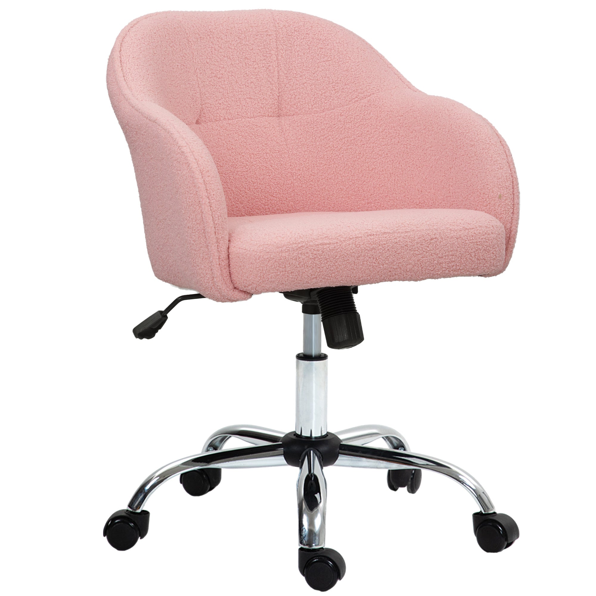 Office Chair, Teddy Plush Ergonomic Desk Chair, Adjustable Height, Padded Seat and Backrest, 360° Swivel, Modern Design, for Office, Bedroom, Pink