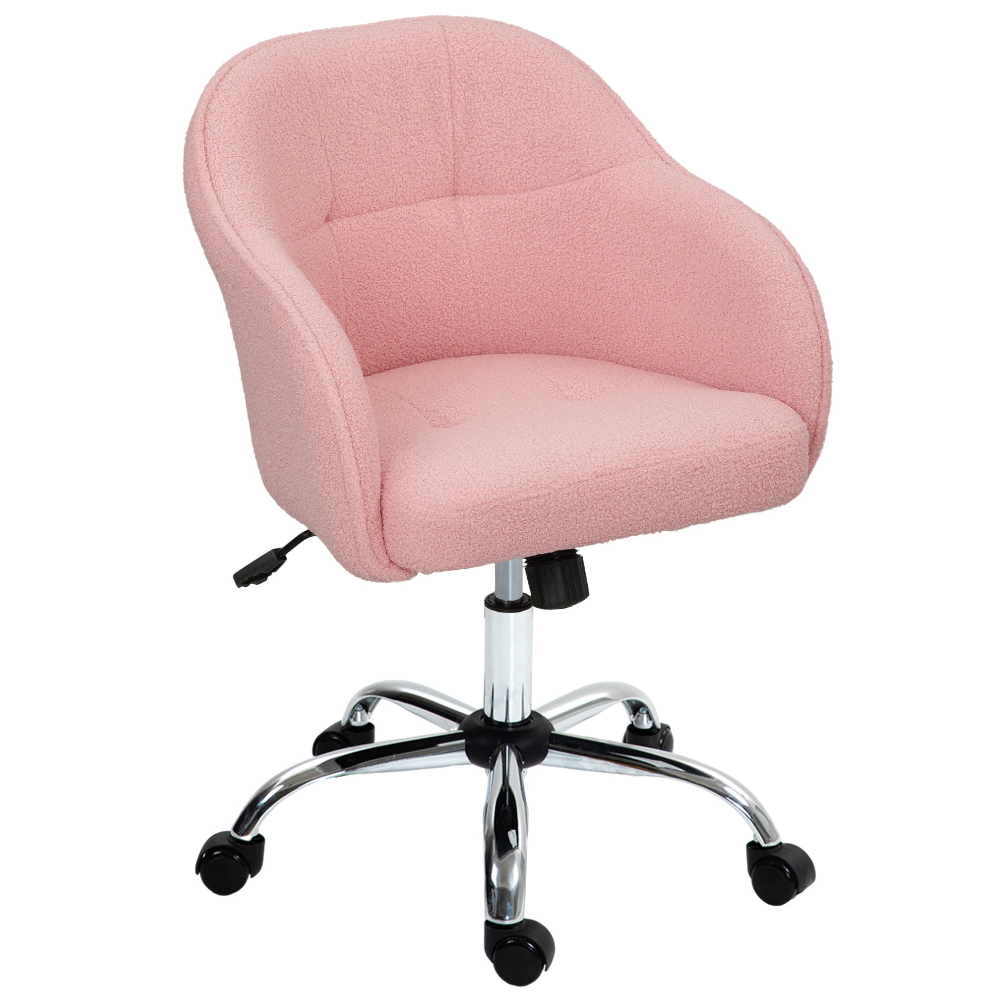 Office Chair, Teddy Plush Ergonomic Desk Chair, Adjustable Height, Padded Seat and Backrest, 360° Swivel, Modern Design, for Office, Bedroom, Pink