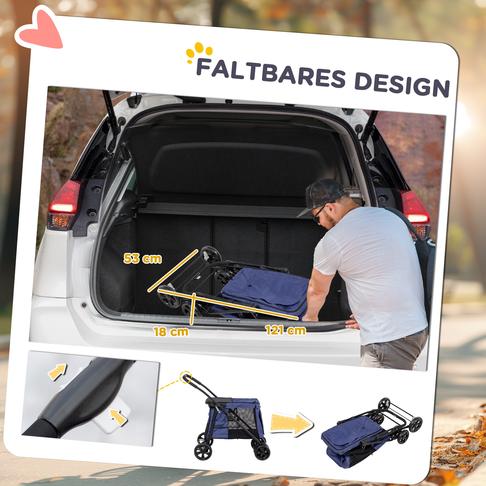 Dog Stroller, Foldable Dog Buggy, Dog Trolley with Cushion, Cat Buggy up to 20 kg, Cat Cart for Small and Medium Dogs with Side Pockets, Mesh Window, Oxford Fabric, Blue