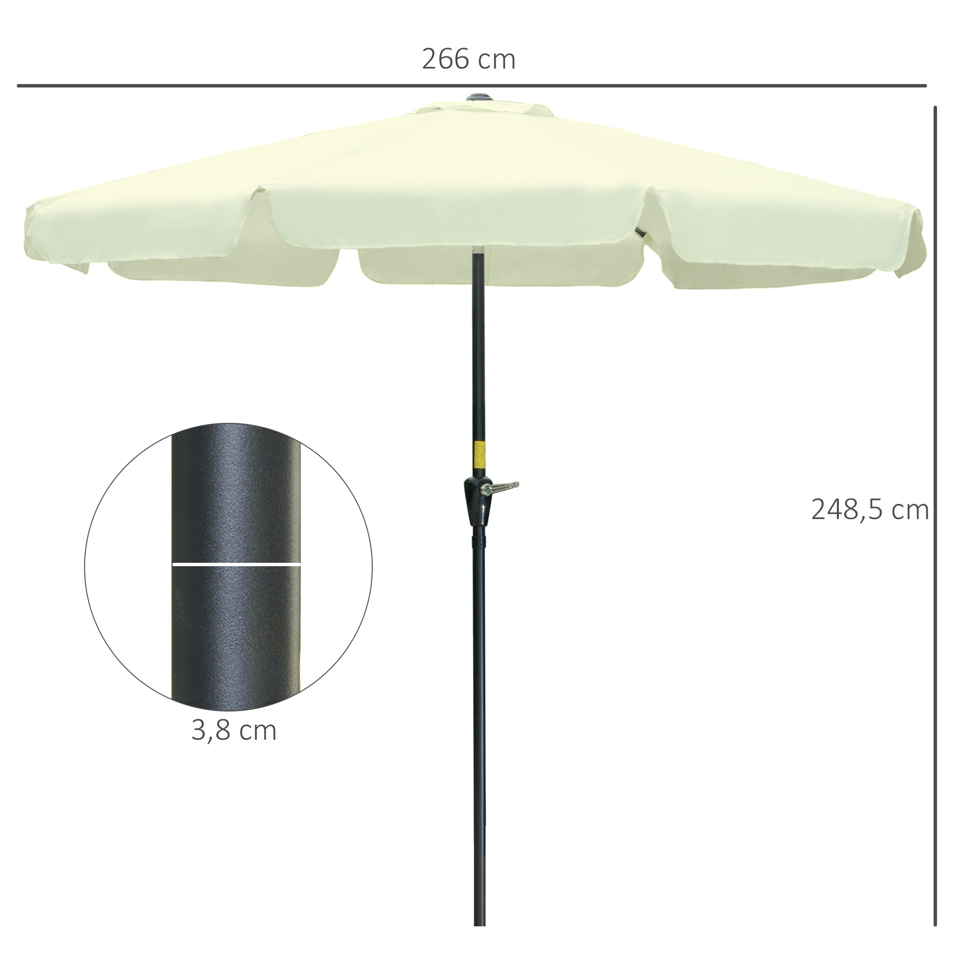 Terrace Umbrella Ø266 cm Garden Umbrella with UV50+ Protection Aluminum Pole and Crank Sunshade for Patio Terrace Beige