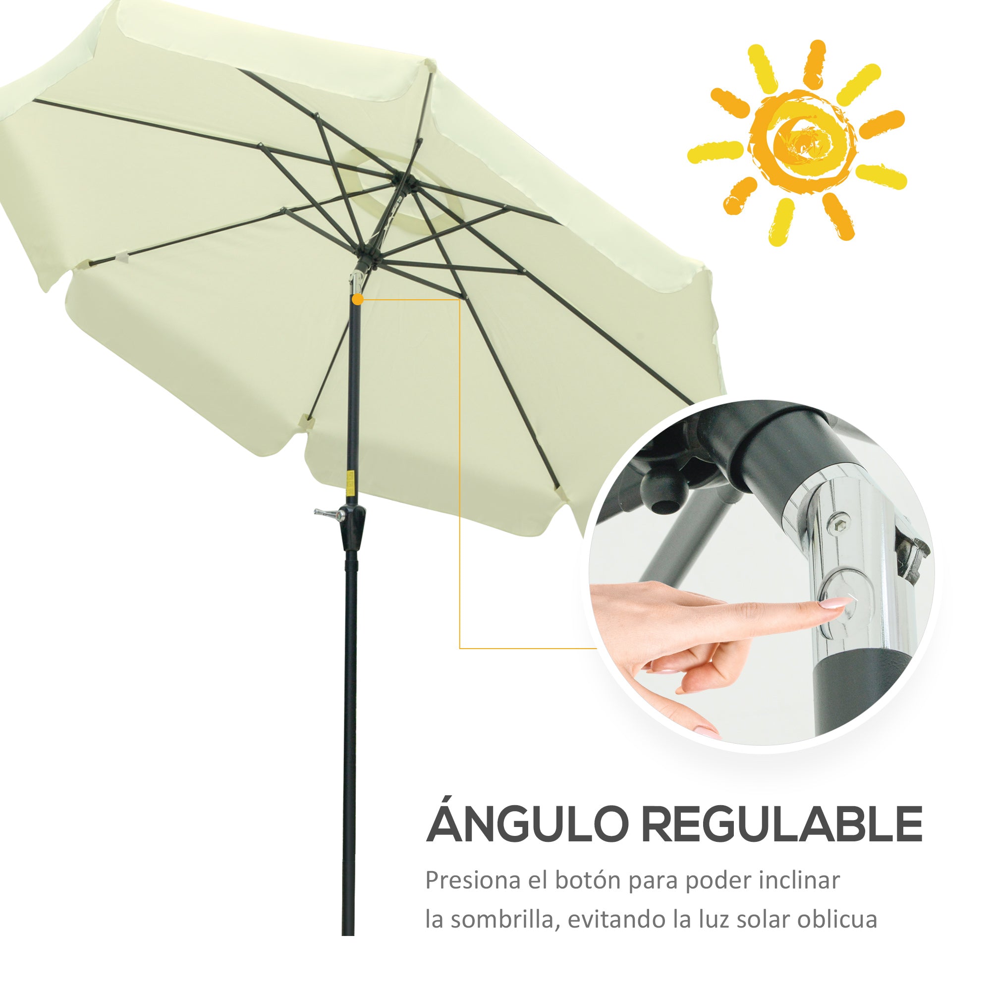 Terrace Umbrella Ø266 cm Garden Umbrella with UV50+ Protection Aluminum Pole and Crank Sunshade for Patio Terrace Beige