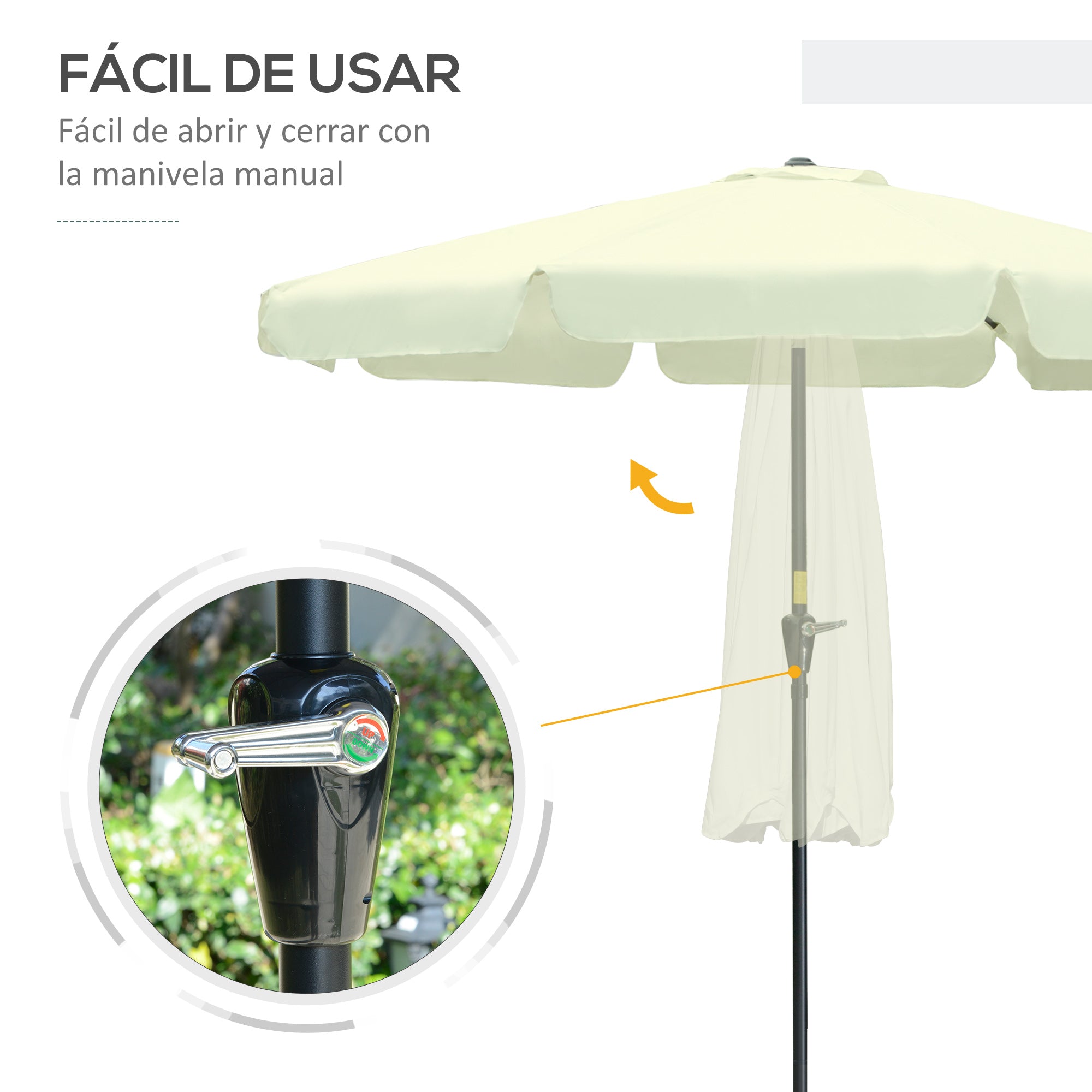 Terrace Umbrella Ø266 cm Garden Umbrella with UV50+ Protection Aluminum Pole and Crank Sunshade for Patio Terrace Beige