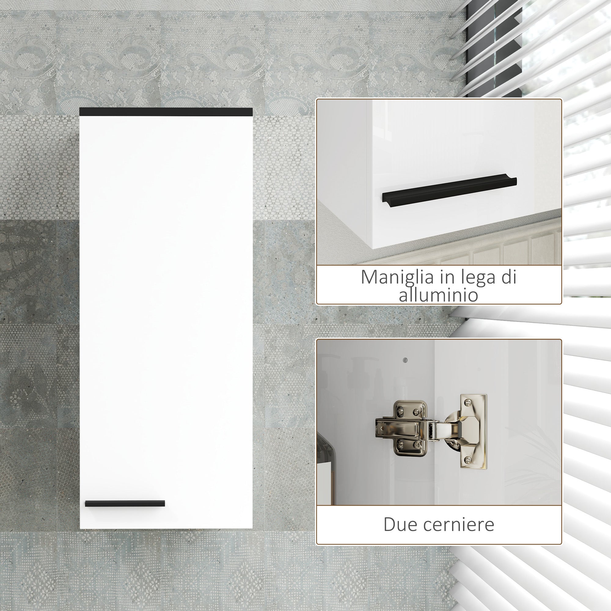 Wall Mounted Bathroom Cabinet, Bathroom Storage with 3 Shelves and Adjustable Shelves, 30x32x73 cm, Glossy White