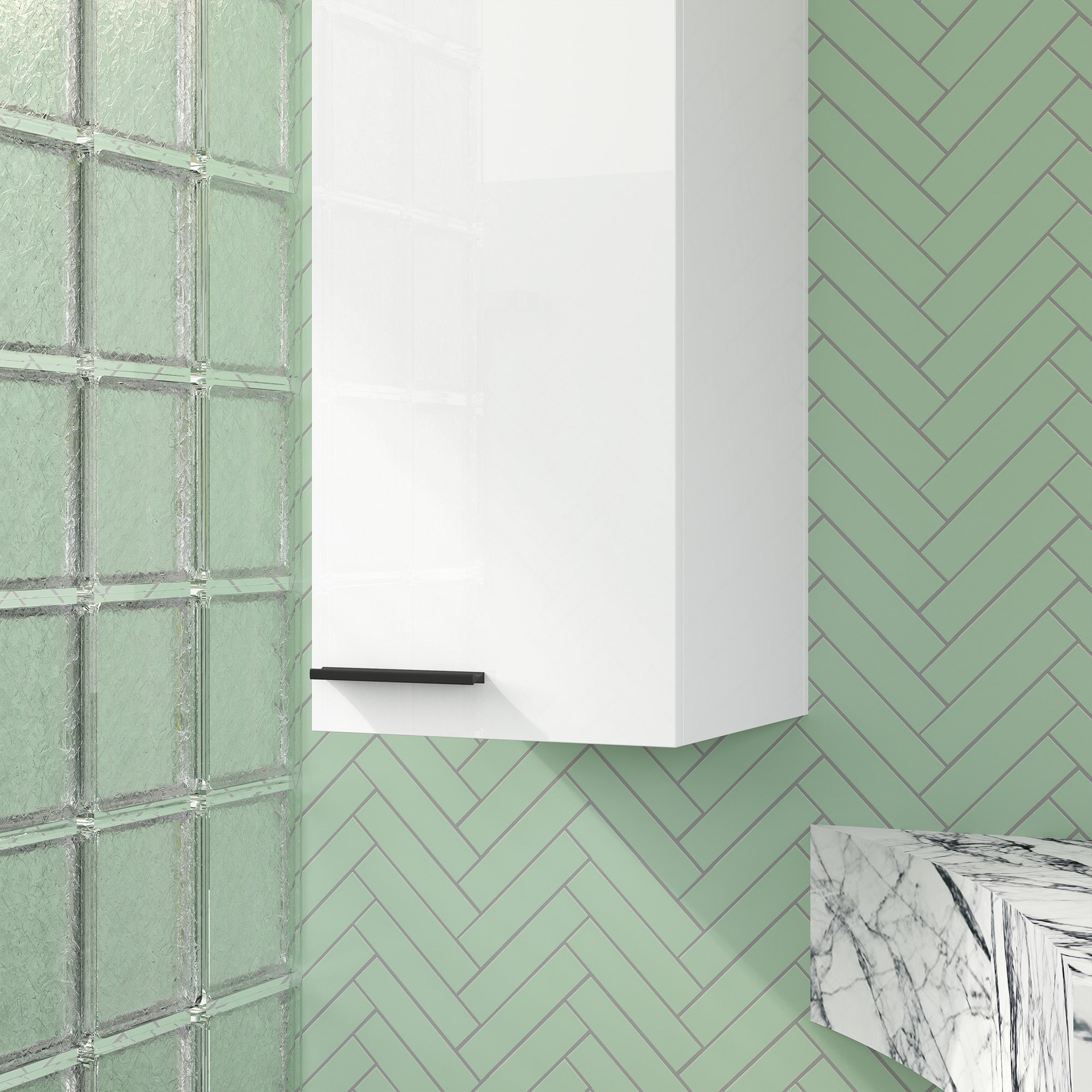 Wall Mounted Bathroom Cabinet, Bathroom Storage with 3 Shelves and Adjustable Shelves, 30x32x73 cm, Glossy White