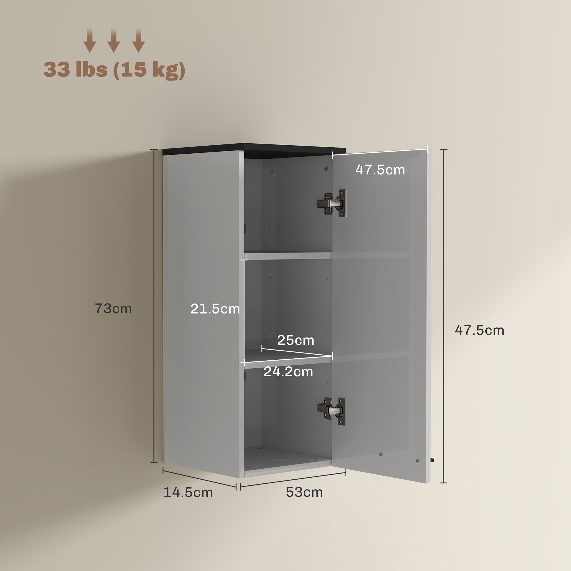 Wall Mounted Bathroom Cabinet, Bathroom Storage with 3 Shelves and Adjustable Shelves, 30x32x73 cm, Glossy White