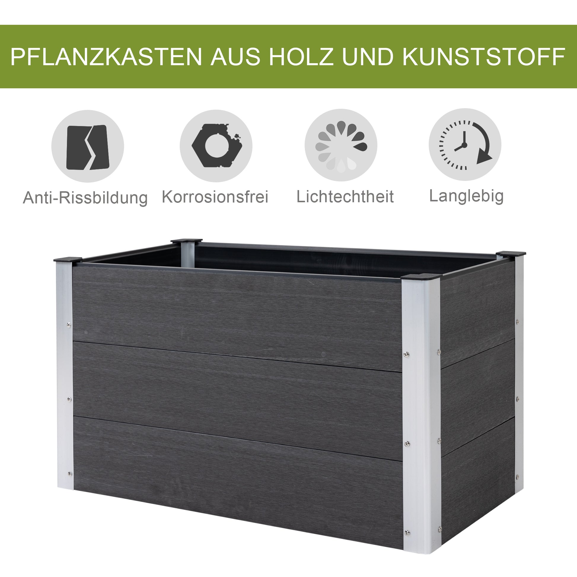 Raised Bed Aluminum, Planting Bed Cold Frame Garden Bed Flower Box Weatherproof, without Bottom, Planter Box 100x50x55.5cm for Terrace, Balcony, Flower Box for Flowers, Plants, Gray