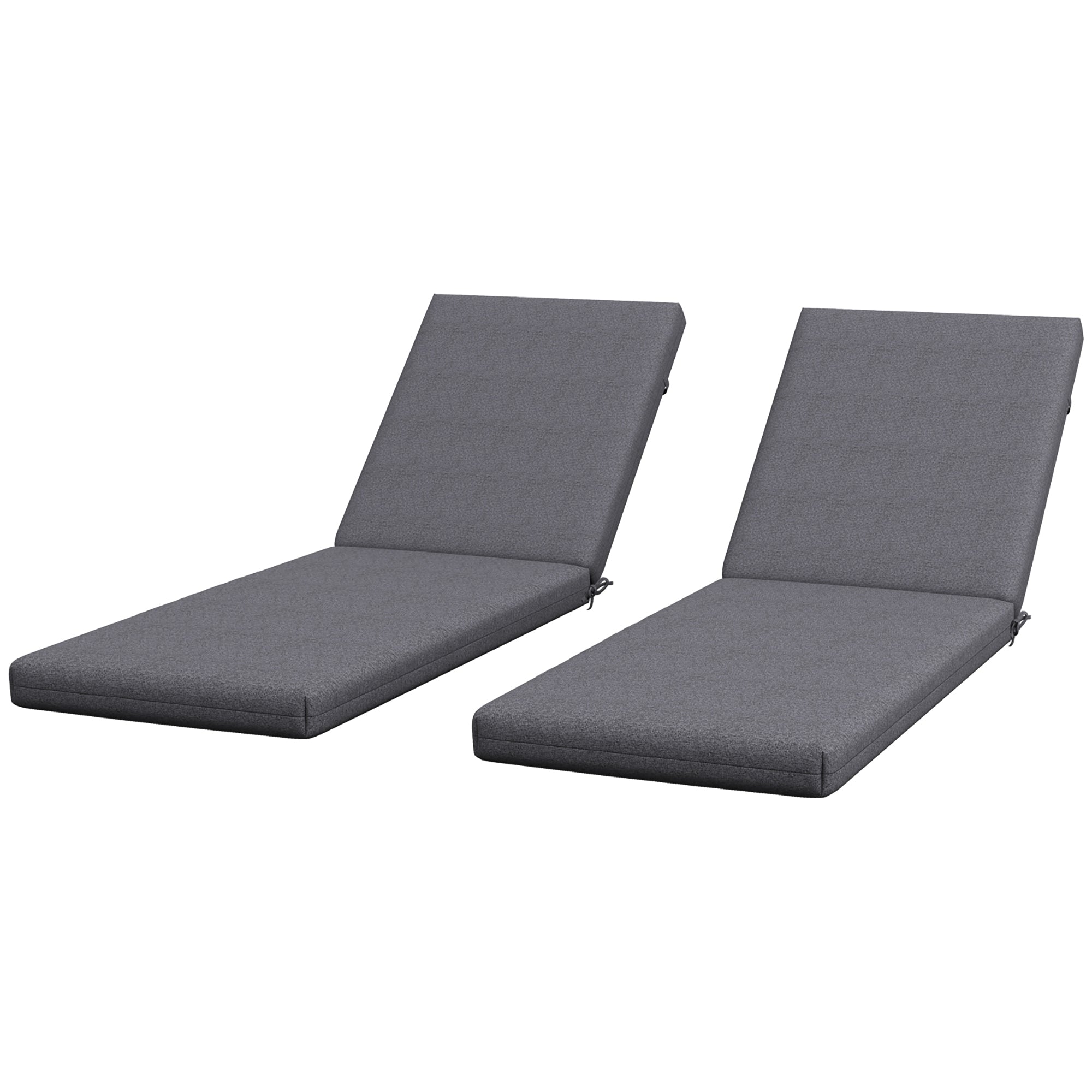 Set of 2 Sun Lounger Seat Cushions with Attachment Straps for Garden - 190.5L x 58.4W x 7H cm Gray