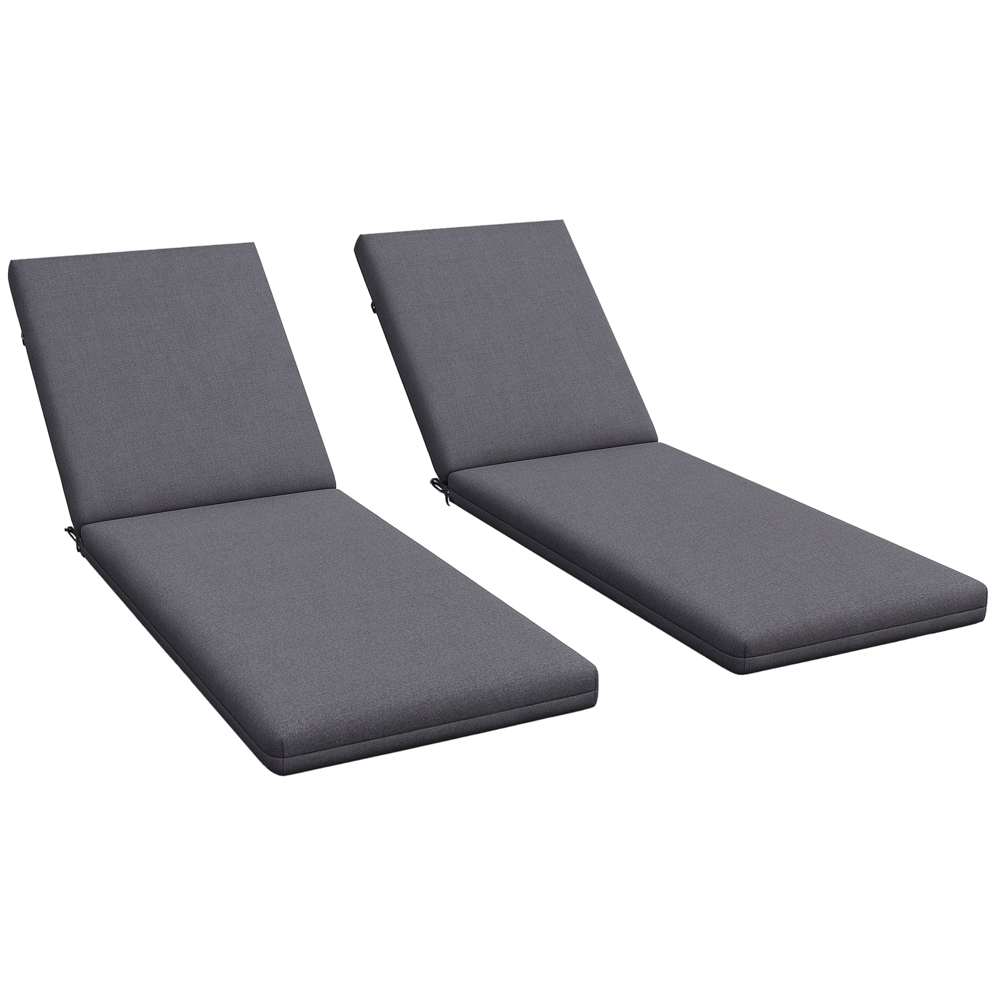 Set of 2 Sun Lounger Seat Cushions with Attachment Straps for Garden - 190.5L x 58.4W x 7H cm Gray