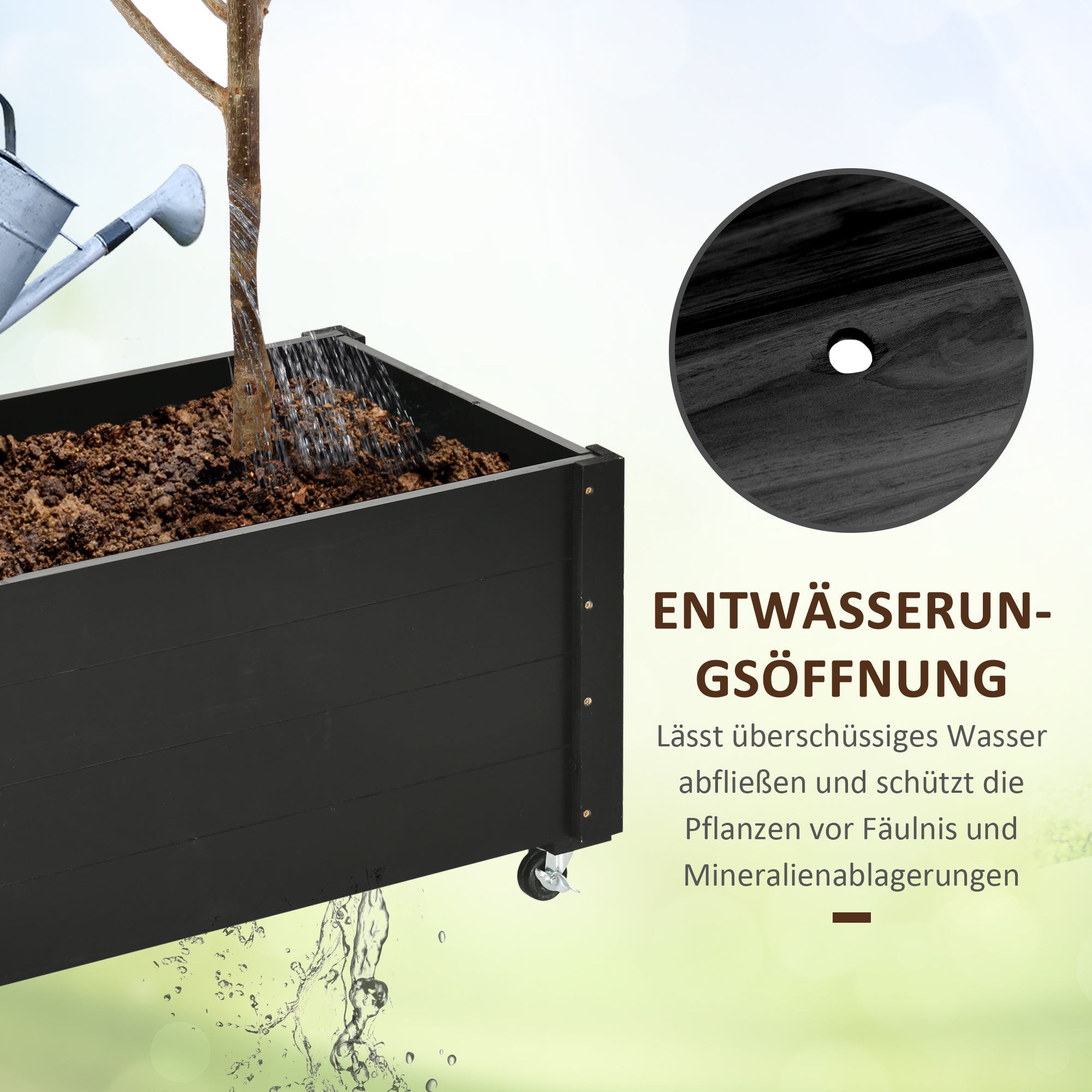 Solid Wood Raised Garden Bed with Wheels, Planting Bed with Rollers, Greenhouse Planter Flower Box, Planting Box Planter 89x48x47cm for Garden, Terrace, Flower Pot for Climbing Plants, Flowers, Black