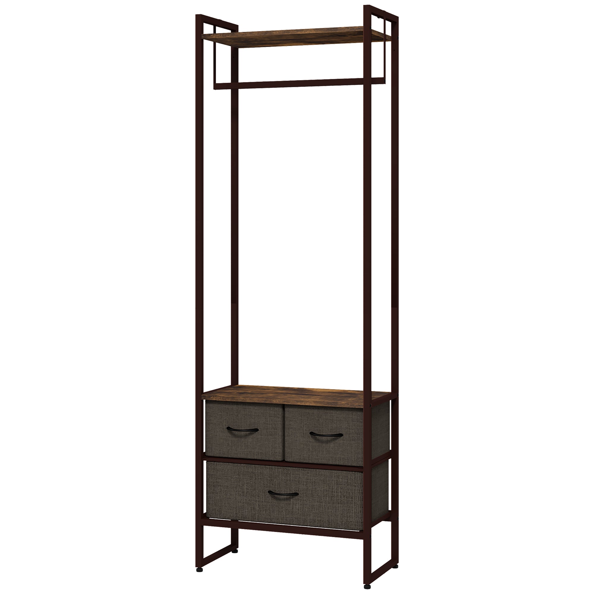 Clothing Rack, Coat Rack, Clothes Rack with 3 Fabric Drawers, Storage Shelves, and Hanging Rod, for Entryway, Bedroom, 58.5 x 30 x 178 cm, Brown