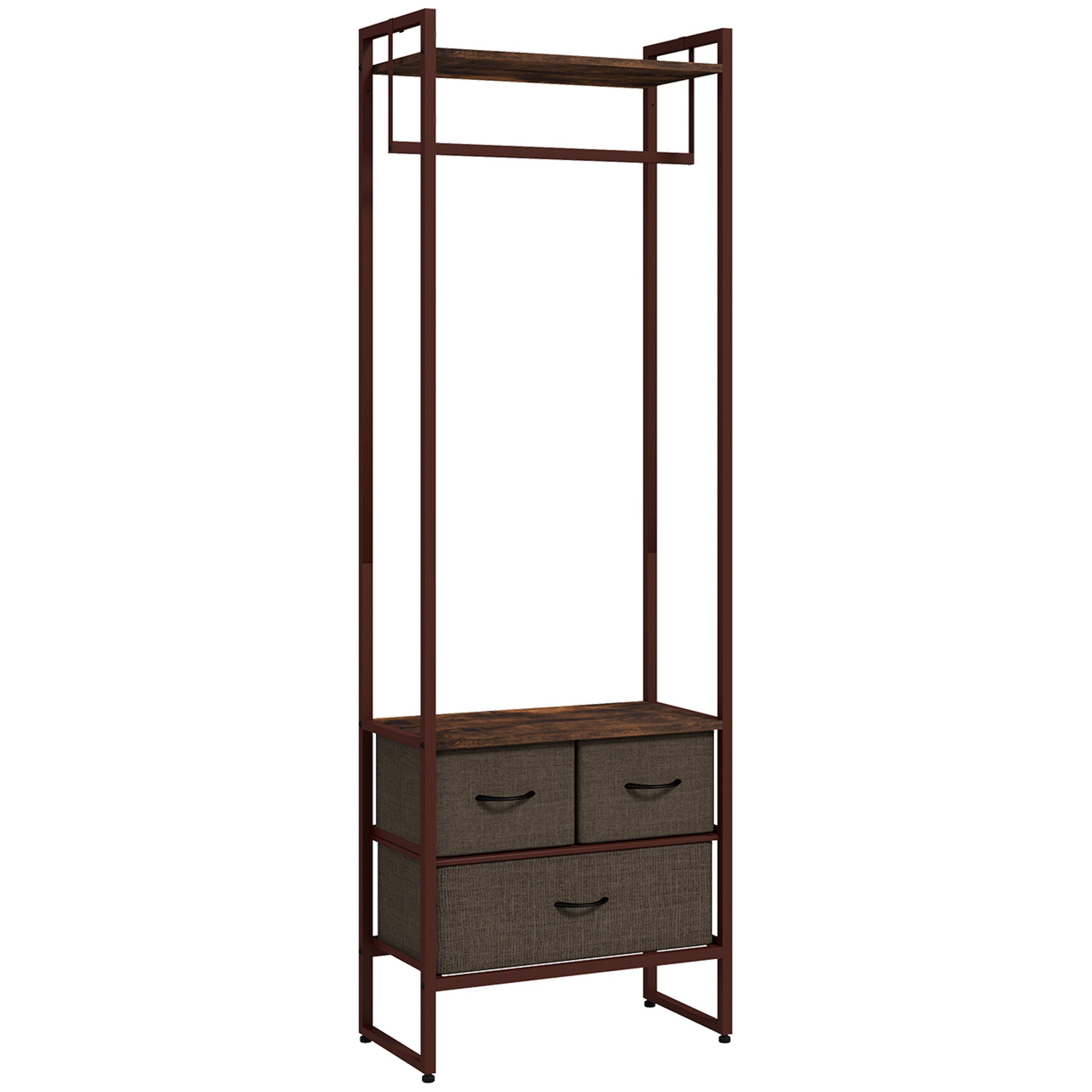 Clothing Rack, Coat Rack, Clothes Rack with 3 Fabric Drawers, Storage Shelves, and Hanging Rod, for Entryway, Bedroom, 58.5 x 30 x 178 cm, Brown