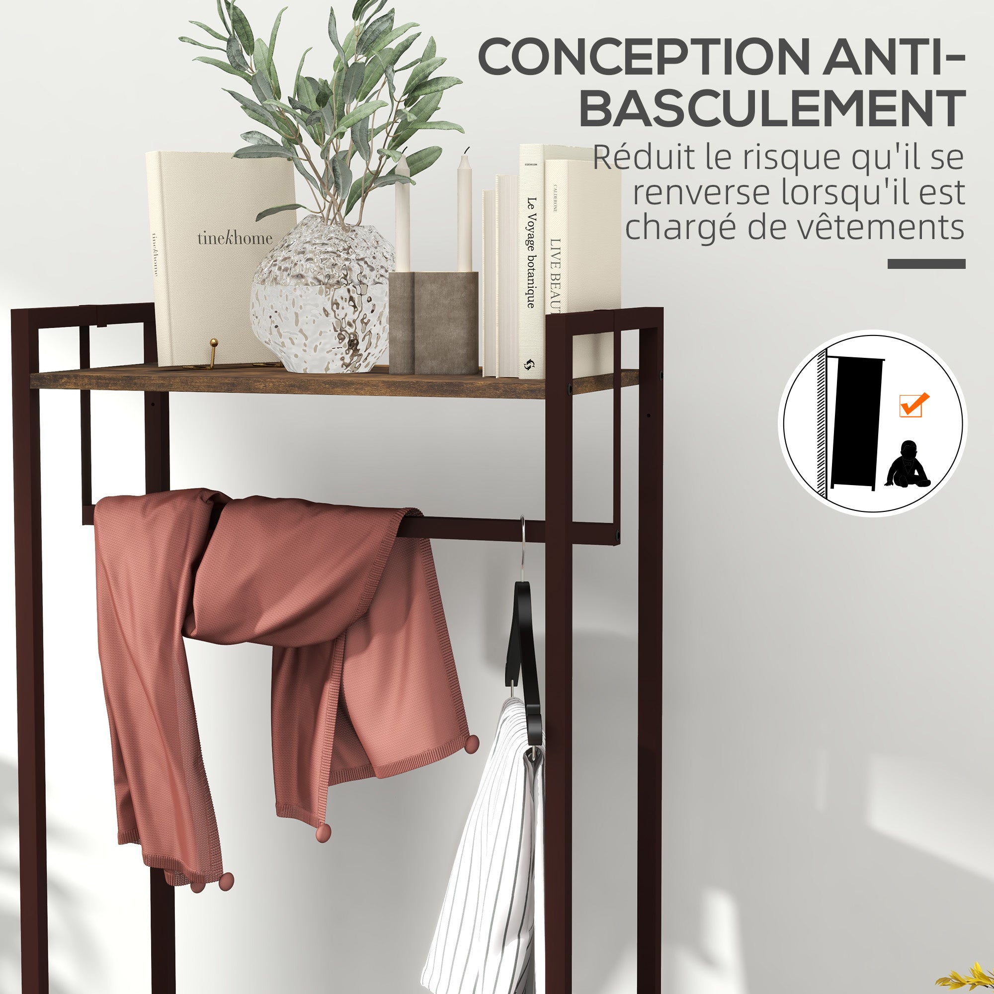 Clothing Rack, Coat Rack, Clothes Rack with 3 Fabric Drawers, Storage Shelves, and Hanging Rod, for Entryway, Bedroom, 58.5 x 30 x 178 cm, Brown