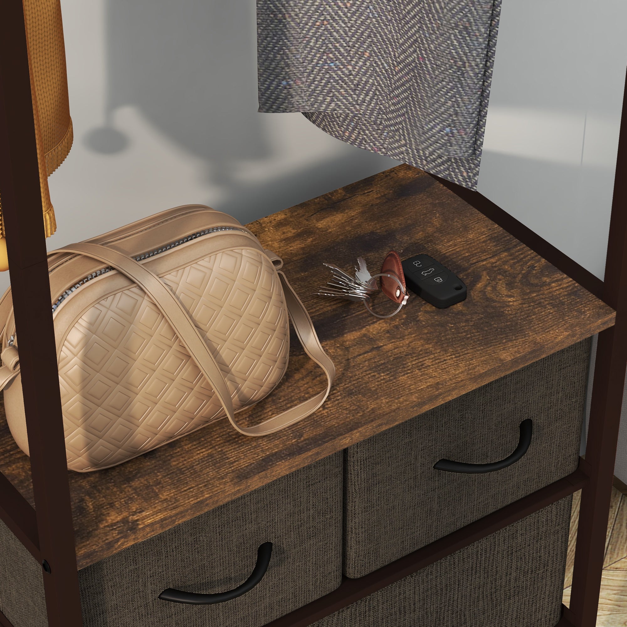 Clothing Rack, Coat Rack, Clothes Rack with 3 Fabric Drawers, Storage Shelves, and Hanging Rod, for Entryway, Bedroom, 58.5 x 30 x 178 cm, Brown