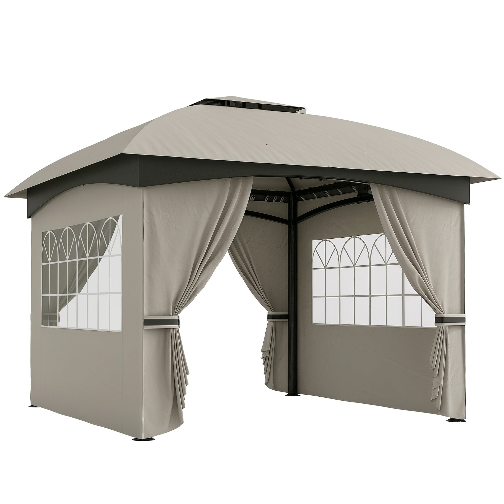 Gazebo approx. 3.4x3.4 m water-resistant Garden Gazebo with 4 Sidewalls, Double Roof, Party Tent with UV Protection Garden Tent with Galvanized Metal Frame, for Garden Light Gray