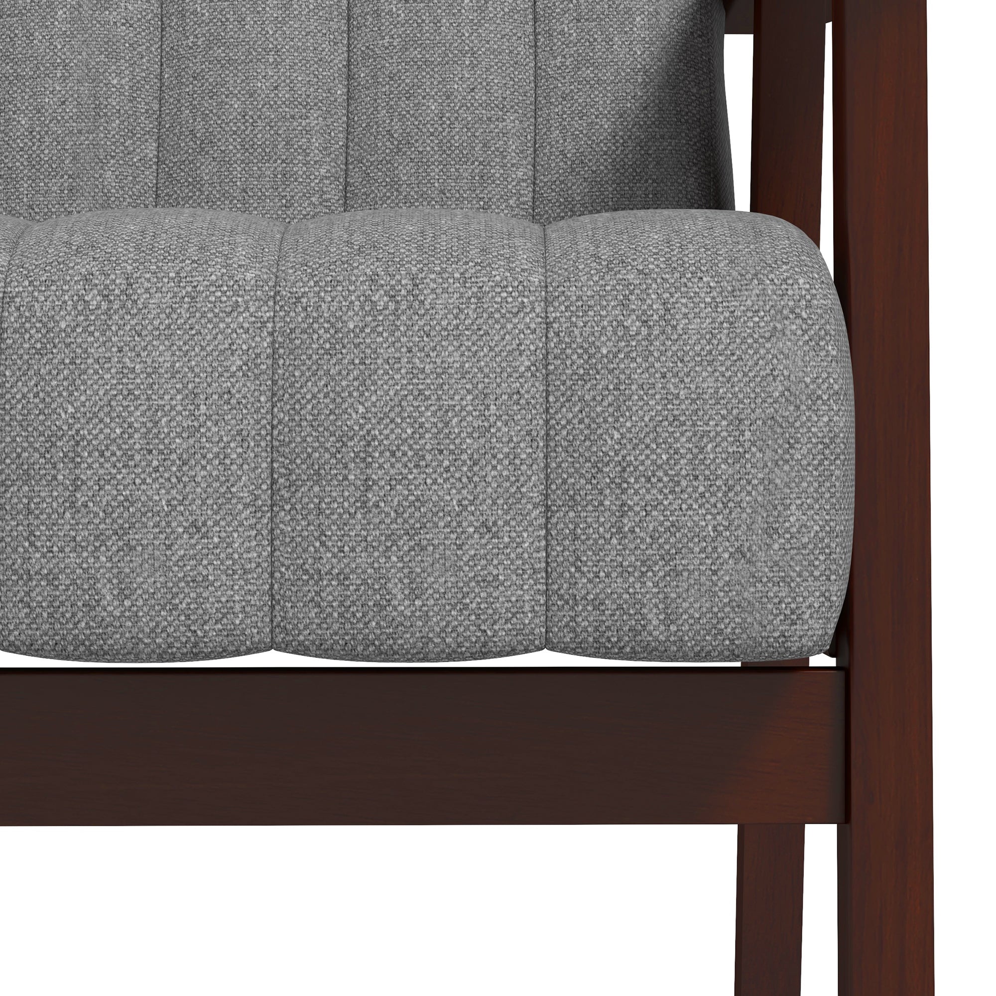 Fabric Bedroom Armchair, Upholstered Chair with Wooden Armrests and Tubular Stitching, Gray