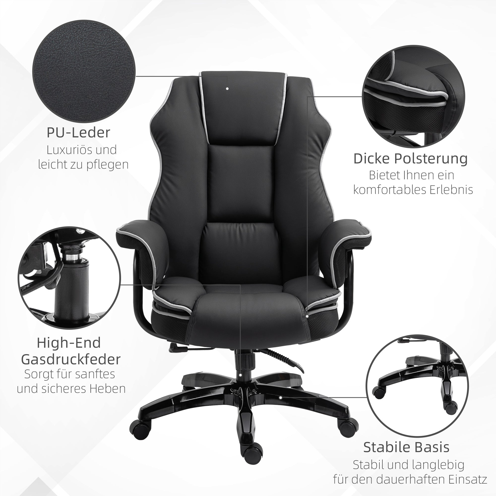 Office Chair, Ergonomic Desk Chair with Reclining Function, Swivel Function, Height Adjustable Computer Chair for Home Office, Faux Leather, Black