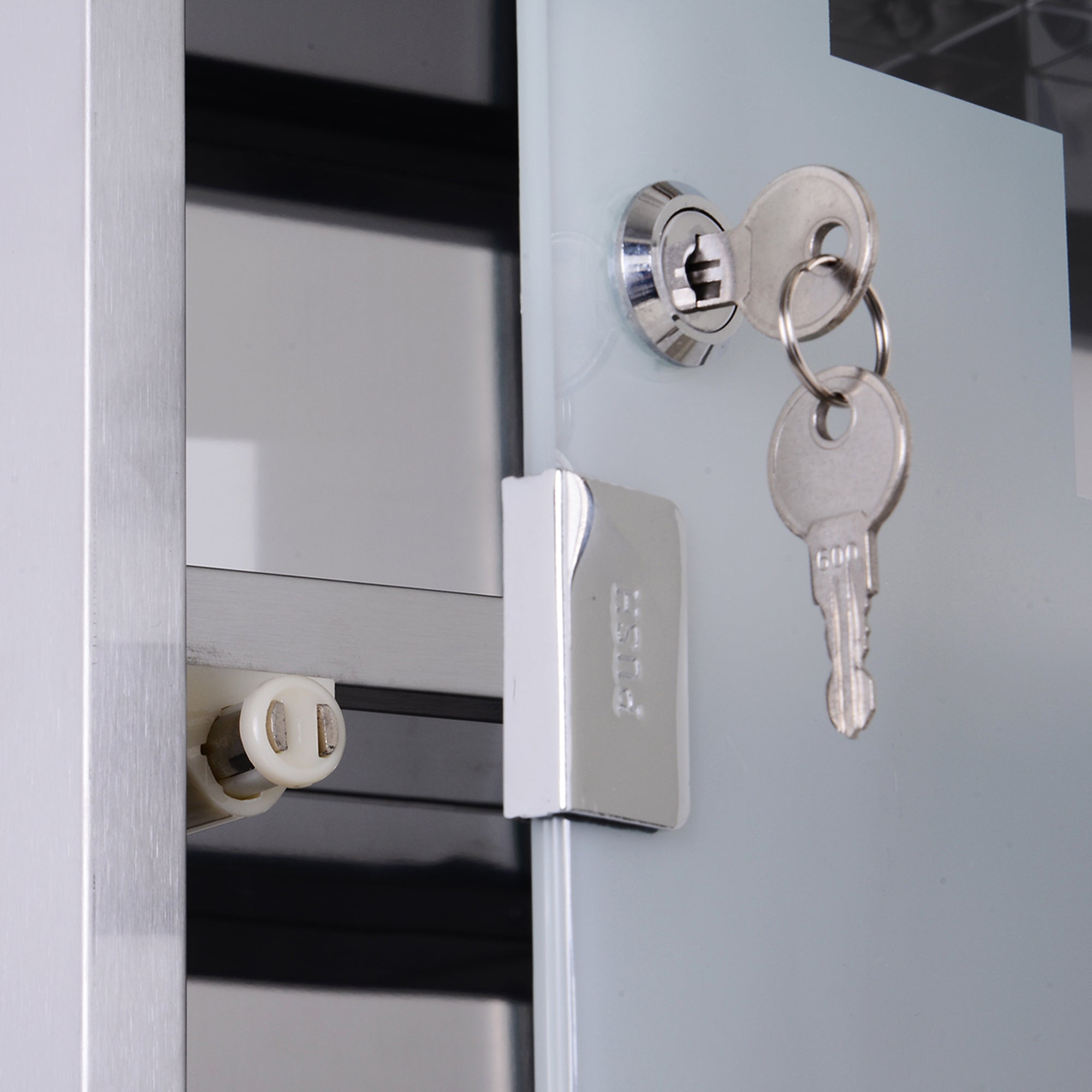 Medicine Cabinet Stainless Steel, Lockable Medication Cabinet with 3 Compartments, Glass Door Apothecary Cabinet for Medication Storage, 30 x 18 x 50 cm