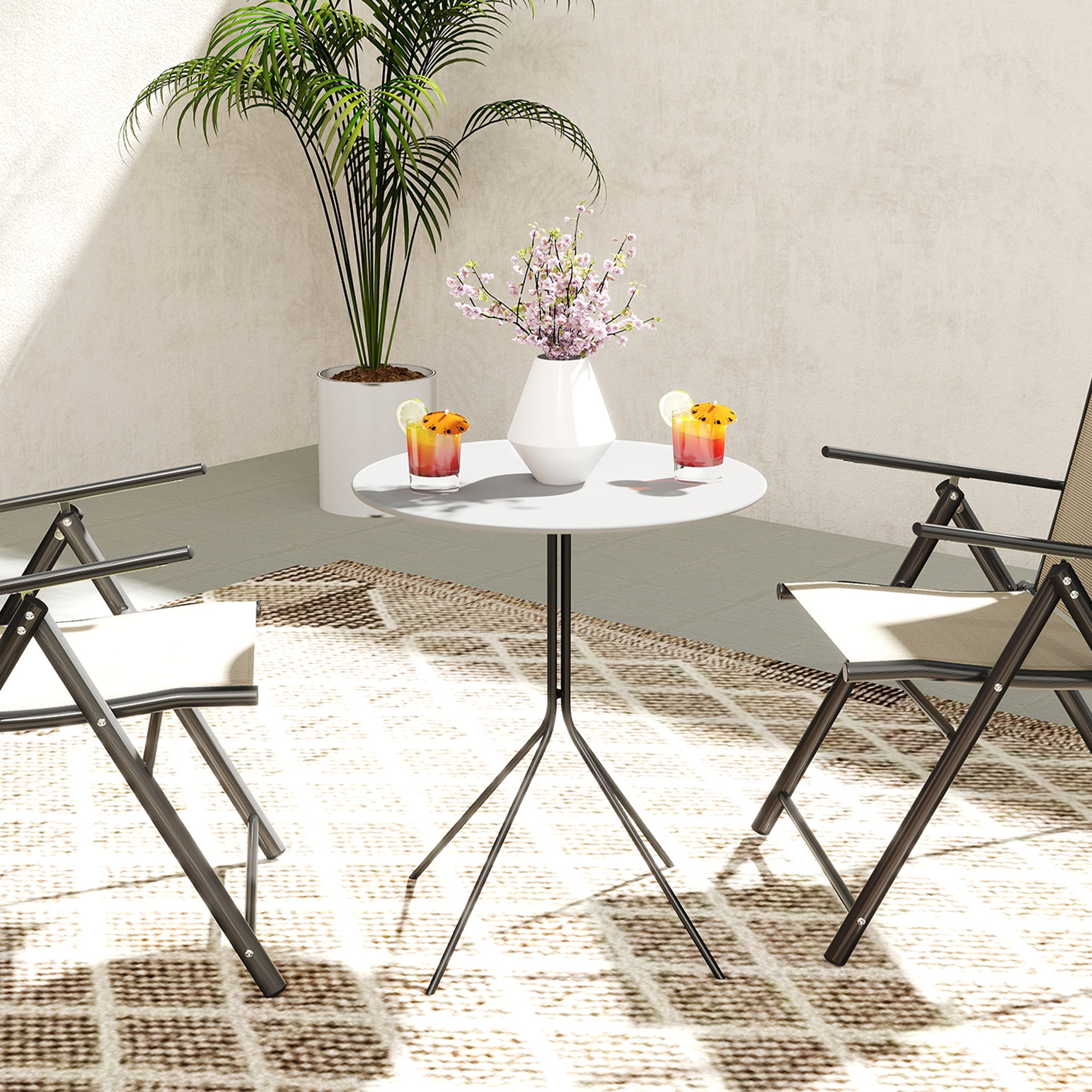 Round Garden Table Ø 60 cm, Steel Frame Terrace Table, for Indoor and Outdoor Use, for Balcony, Porch, Dark Gray