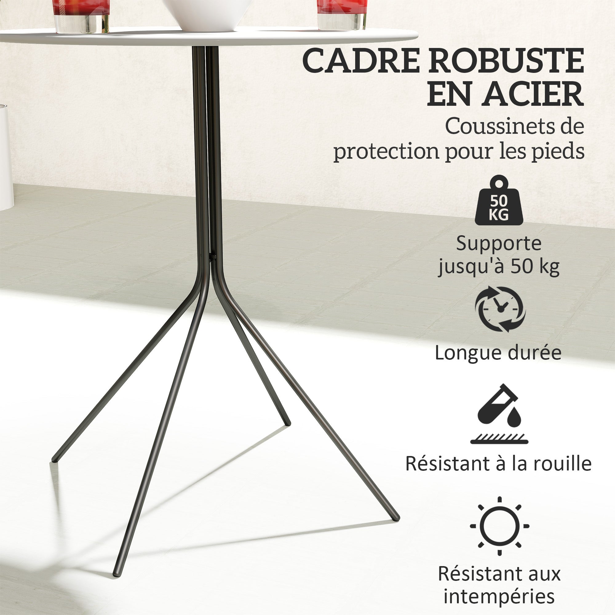 Round Garden Table Ø 60 cm, Steel Frame Terrace Table, for Indoor and Outdoor Use, for Balcony, Porch, Dark Gray