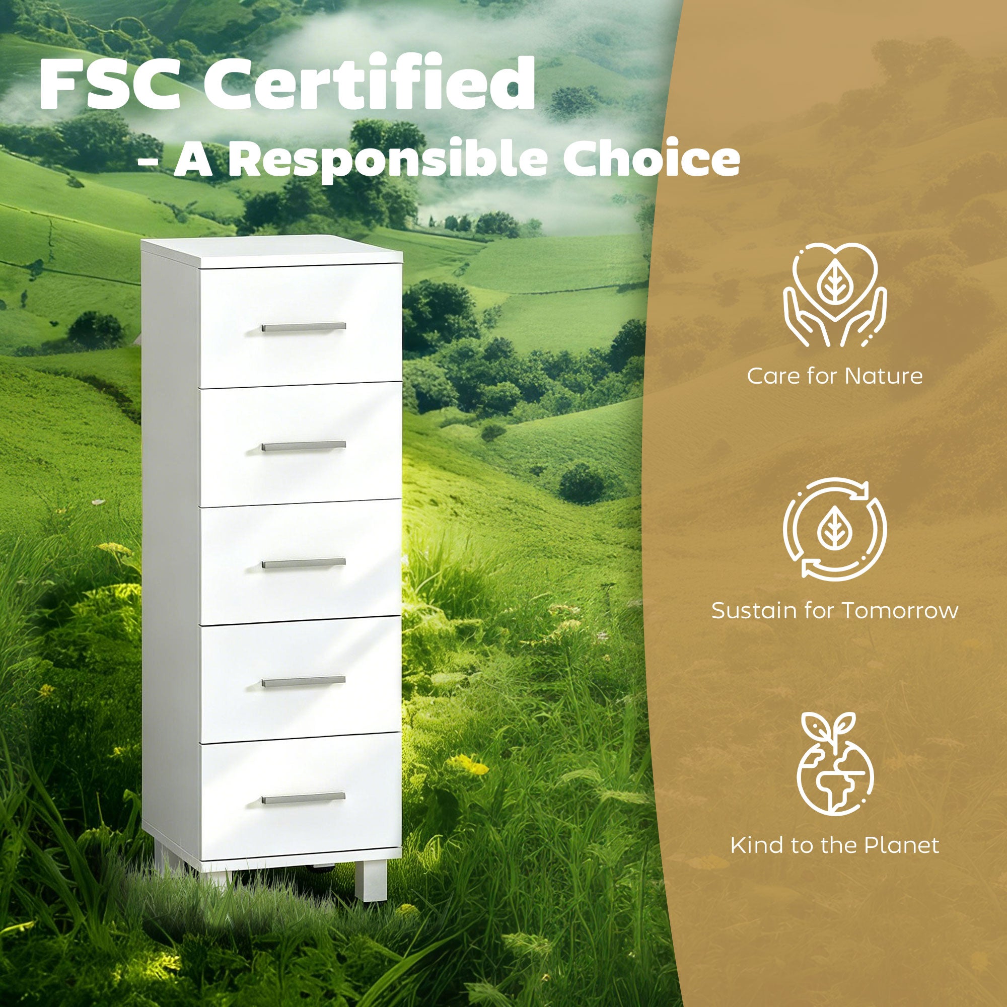 5-Drawer Chest, Narrow Modern Storage Cabinet for Bedroom, Hallway or Living Room, 11.8 x 11.8 x 37.4 in, White