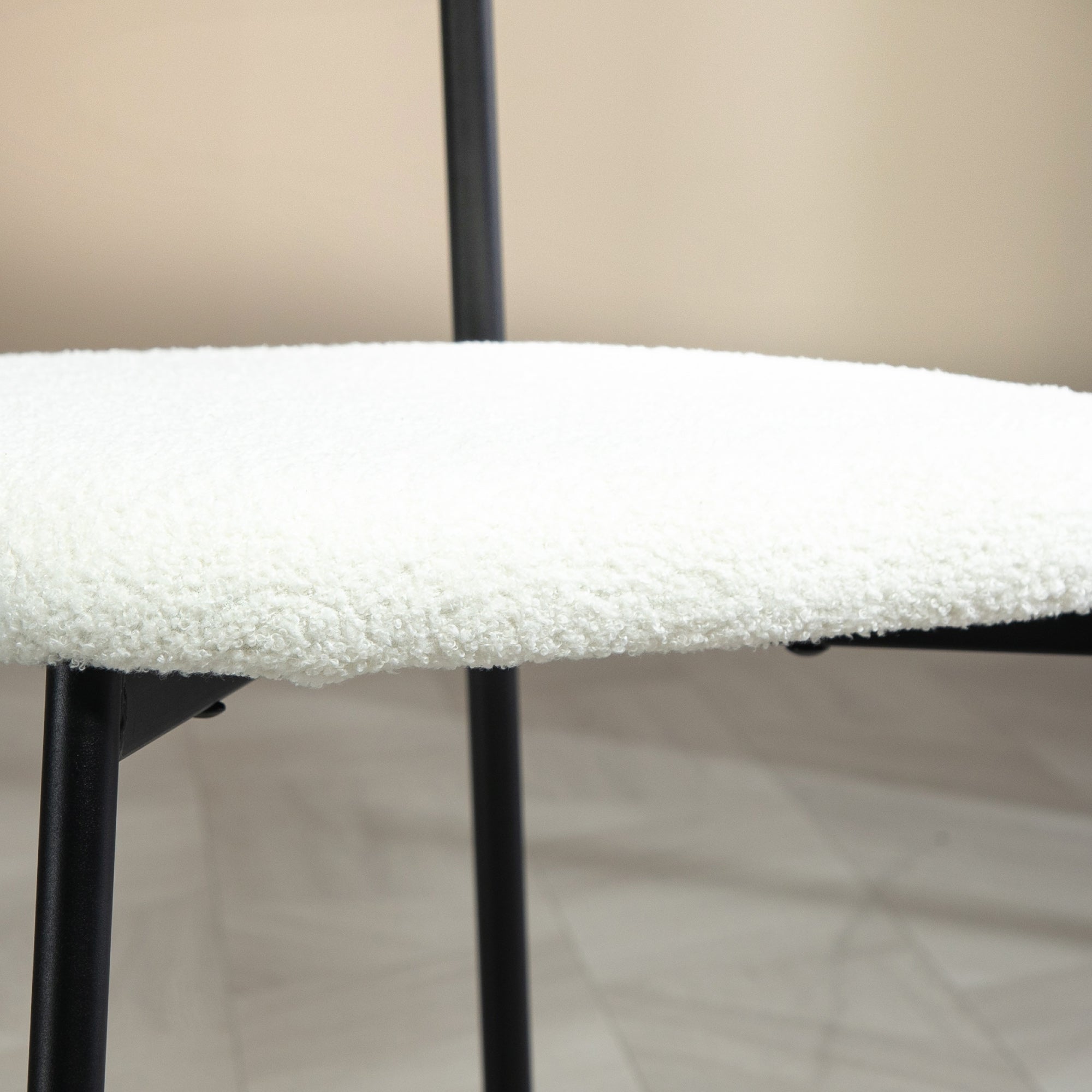 Set of 2 dining chairs vintage kitchen chair upholstered with shaggy seat, curved wood backrest for living room, dining room, bedroom, cream and brown