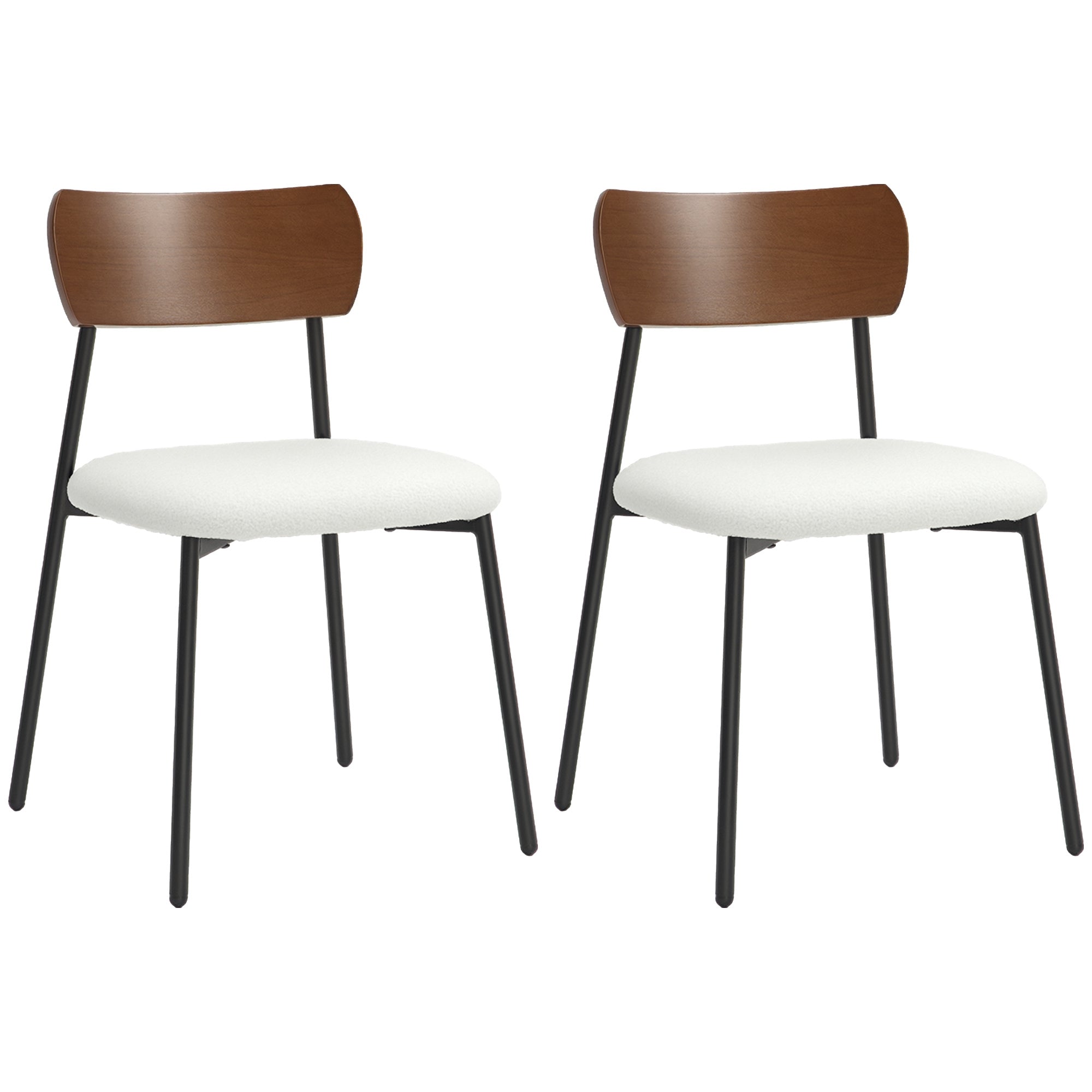 Set of 2 dining chairs vintage kitchen chair upholstered with shaggy seat, curved wood backrest for living room, dining room, bedroom, cream and brown