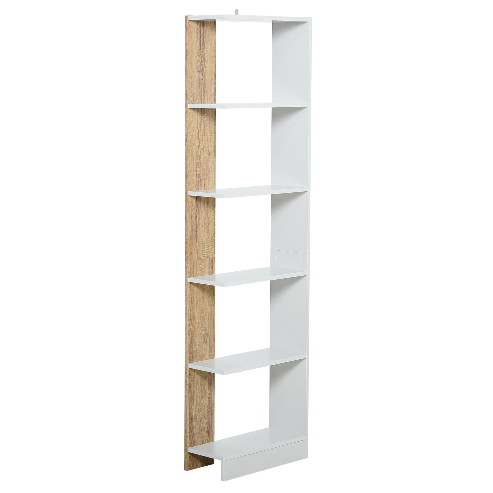 Storage Bookcase with 5 Shelves Multi-Purpose Bookshelf for Study Office with Raised Base Elegant Design 45x21x170 cm White and Oak