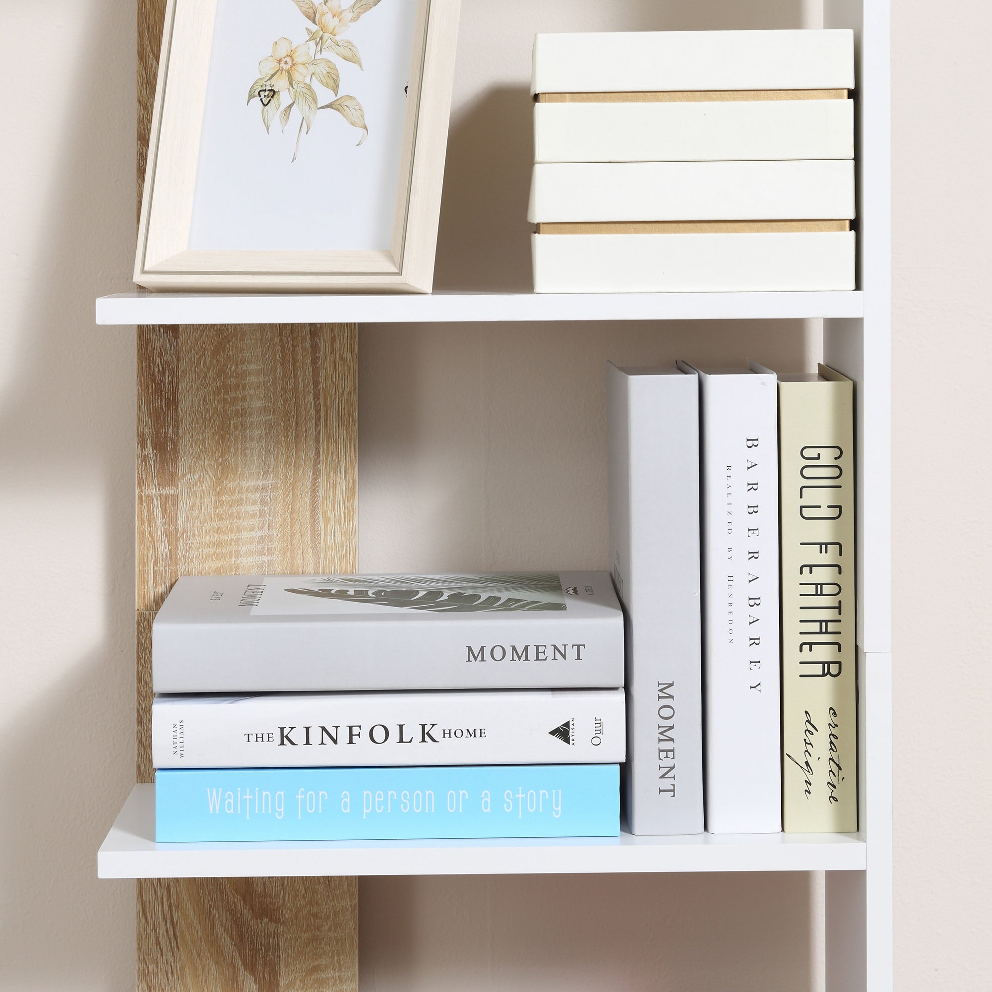 Storage Bookcase with 5 Shelves Multi-Purpose Bookshelf for Study Office with Raised Base Elegant Design 45x21x170 cm White and Oak