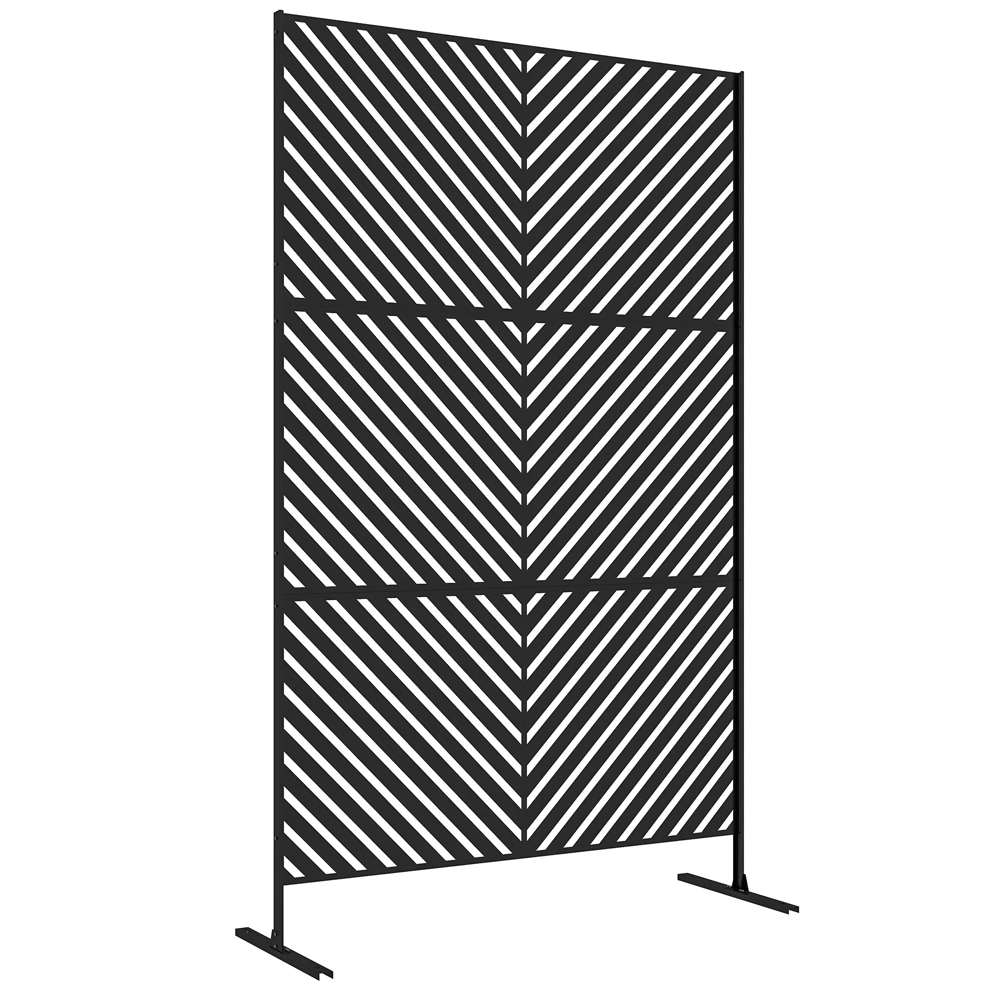 Garden Privacy Screen with Stand, 122 x 198 cm Room Divider with Triangular Pattern, Partition Wall for Balcony, Terrace, Steel, Black