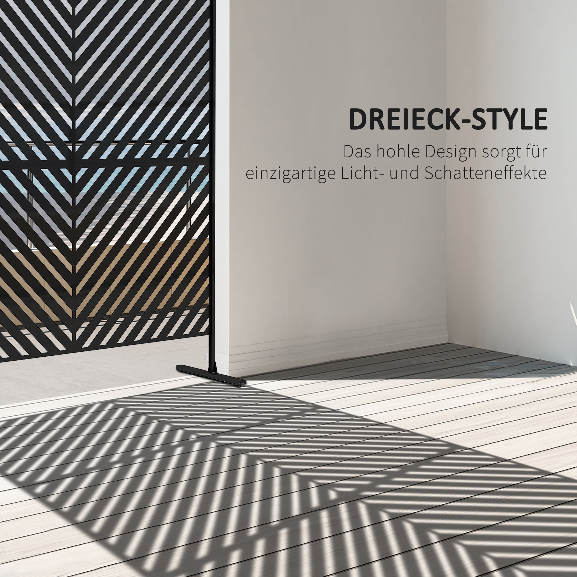 Garden Privacy Screen with Stand, 122 x 198 cm Room Divider with Triangular Pattern, Partition Wall for Balcony, Terrace, Steel, Black