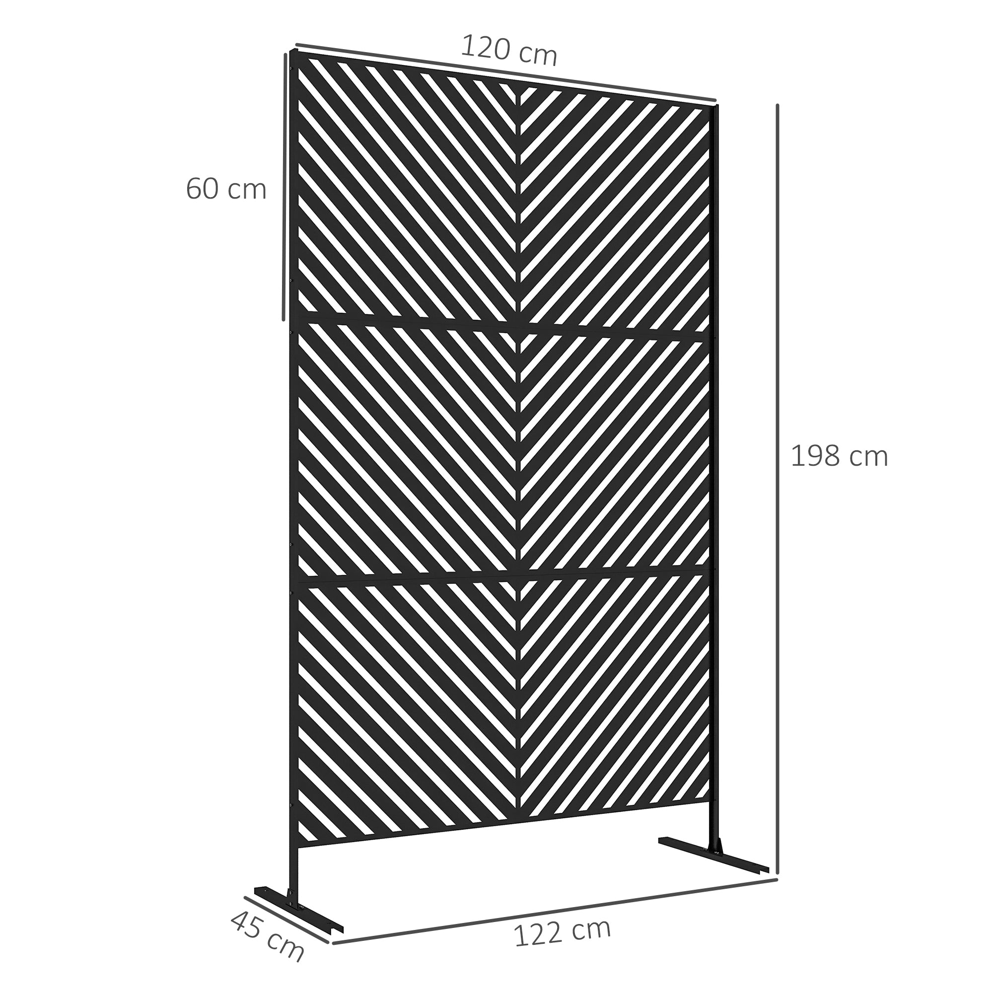 Garden Privacy Screen with Stand, 122 x 198 cm Room Divider with Triangular Pattern, Partition Wall for Balcony, Terrace, Steel, Black