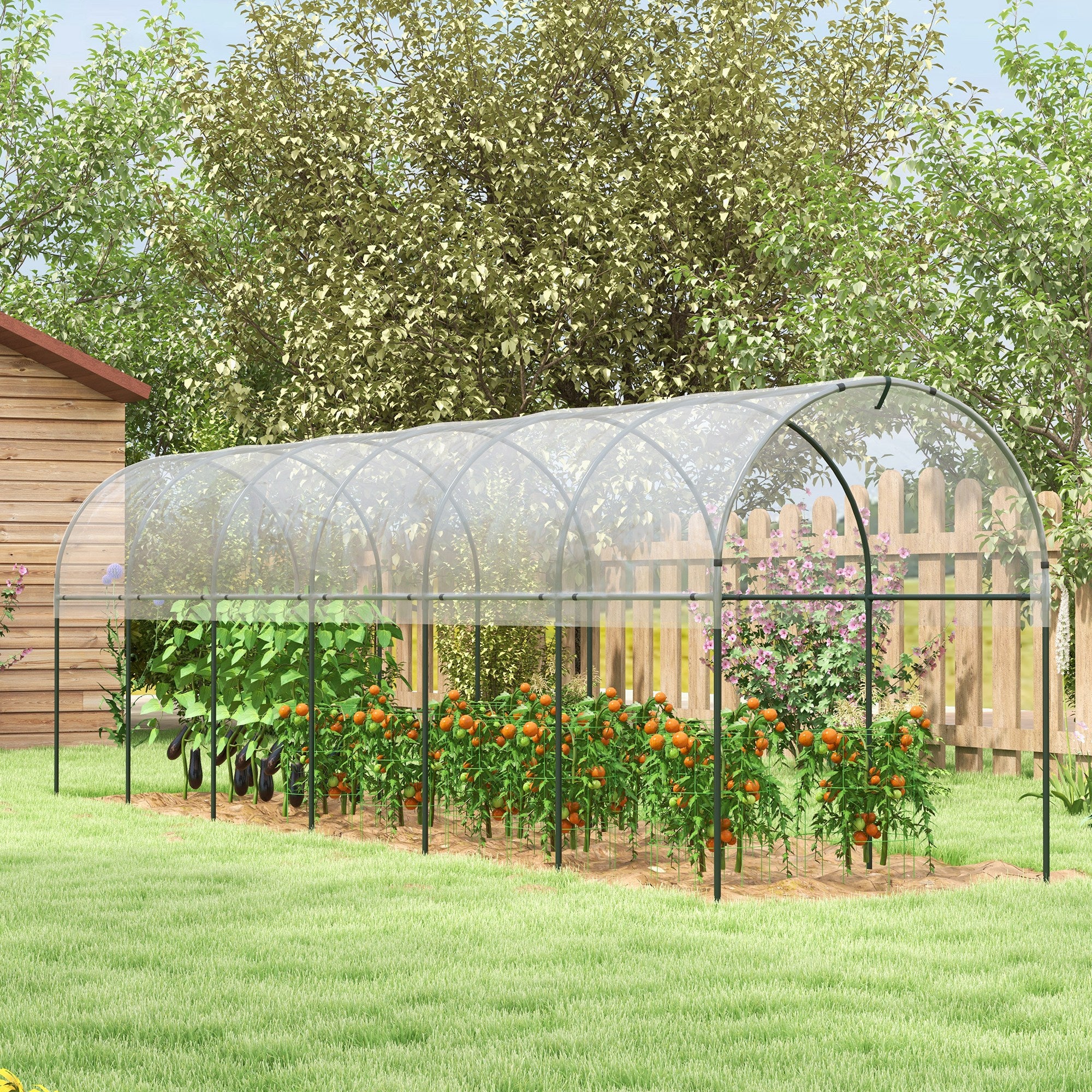 Garden Greenhouse, Tomato Greenhouse, Reinforced Tarpaulin, Steel Frame, for Vegetables Plants Flowers, Outdoor, 600 x 123 x 171 cm, Transparent