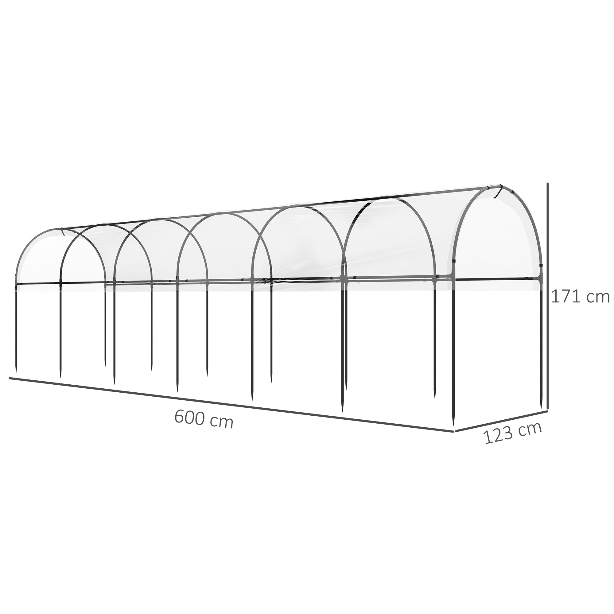 Garden Greenhouse, Tomato Greenhouse, Reinforced Tarpaulin, Steel Frame, for Vegetables Plants Flowers, Outdoor, 600 x 123 x 171 cm, Transparent
